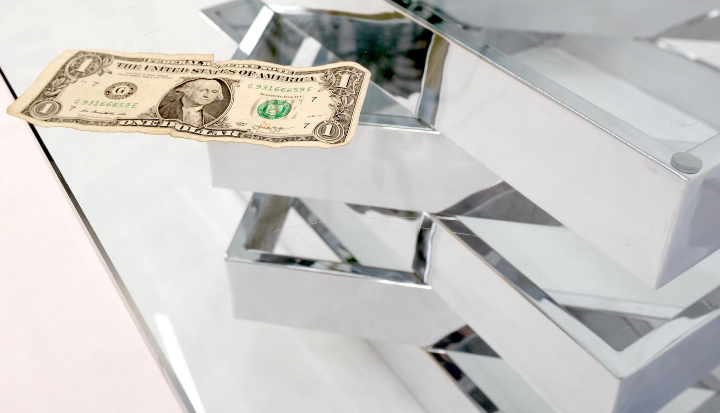 EstablishedLines Mid-Century Modern Bauhaus Stacked Chrome Frames Base Glass Top Square MINT!