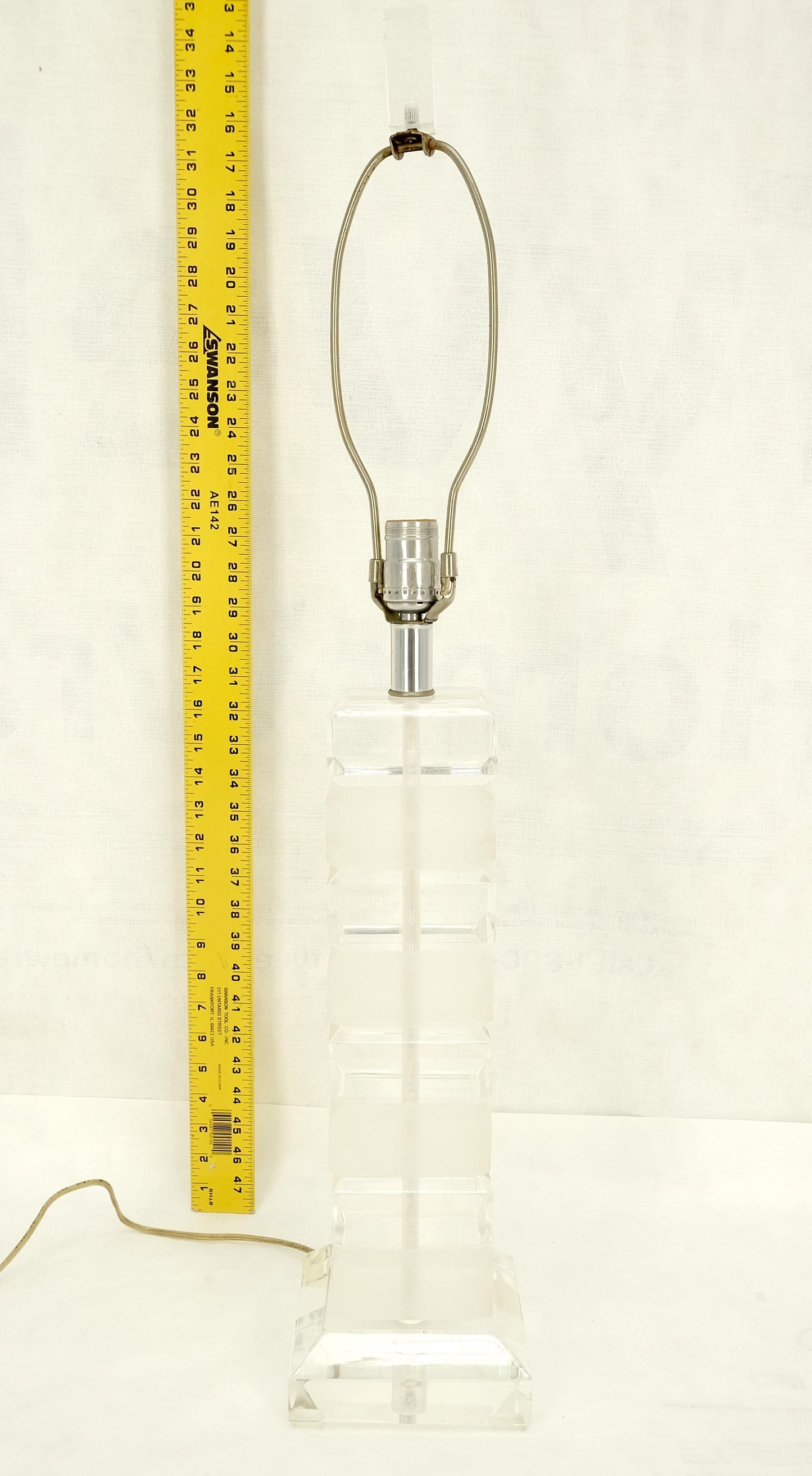 EstablishedLines Mid Century Modern c1970s Clear & Frosted Stacked Lucite Blocks Base Table Lamp
