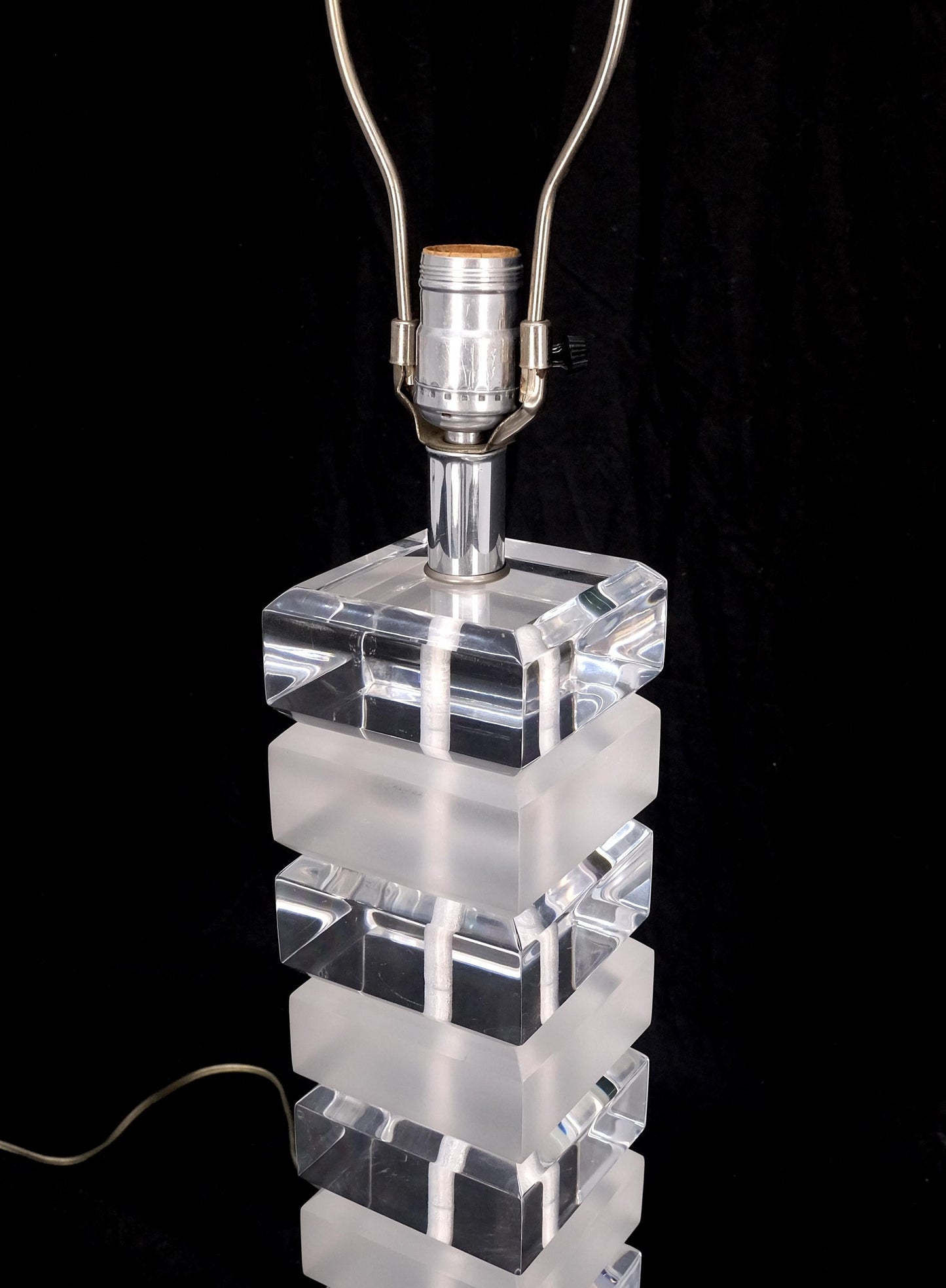 EstablishedLines Mid Century Modern c1970s Clear & Frosted Stacked Lucite Blocks Base Table Lamp