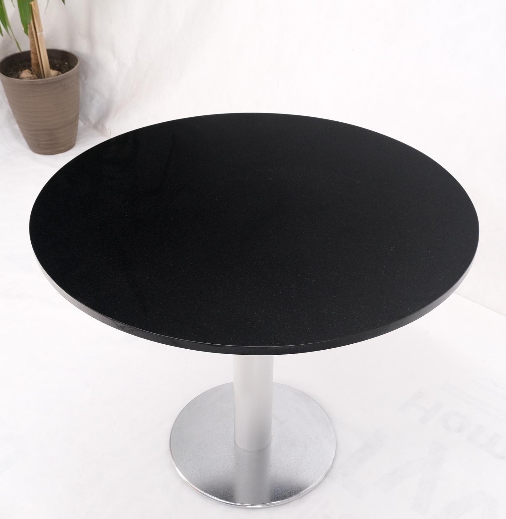 EstablishedLines Black Granite Top Crome Pedestal Base Round Dining Table Mid Century Modern MINT