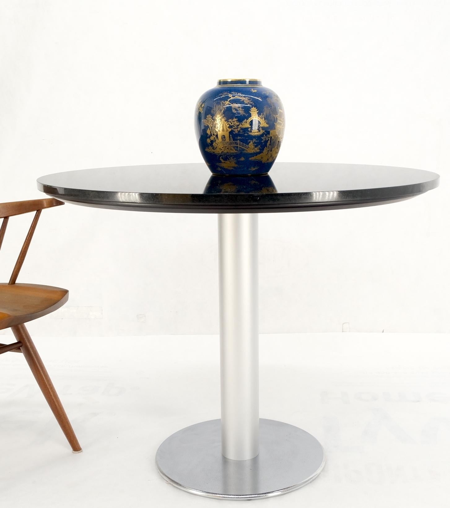 EstablishedLines Black Granite Top Crome Pedestal Base Round Dining Table Mid Century Modern MINT