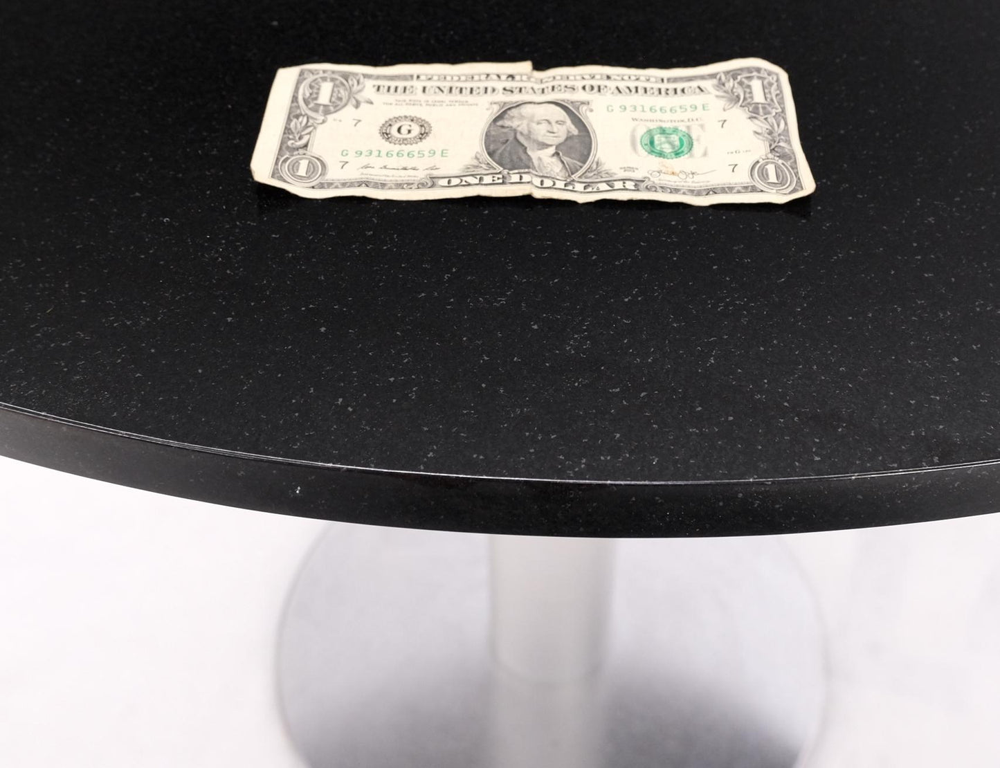 EstablishedLines Black Granite Top Crome Pedestal Base Round Dining Table Mid Century Modern MINT