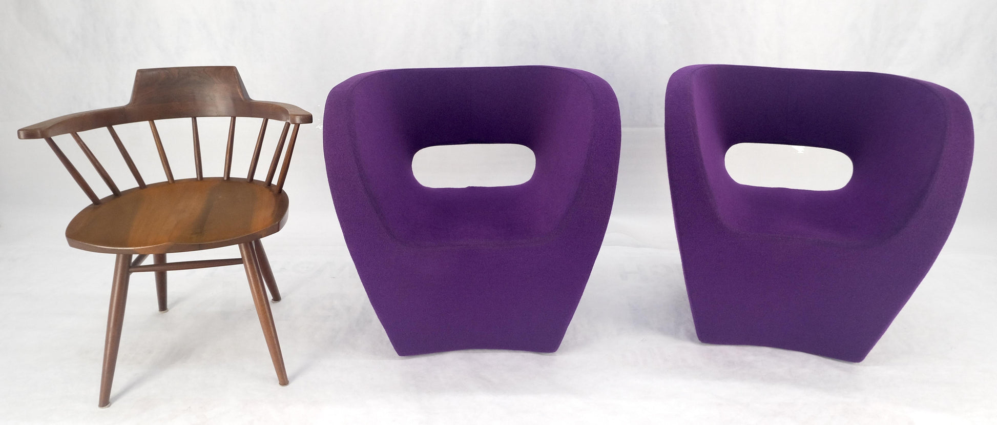 EstablishedLines Pair of Albert Armchair Chairs by Ron Arad Moroso Purple  Wool Upholstery MINT!