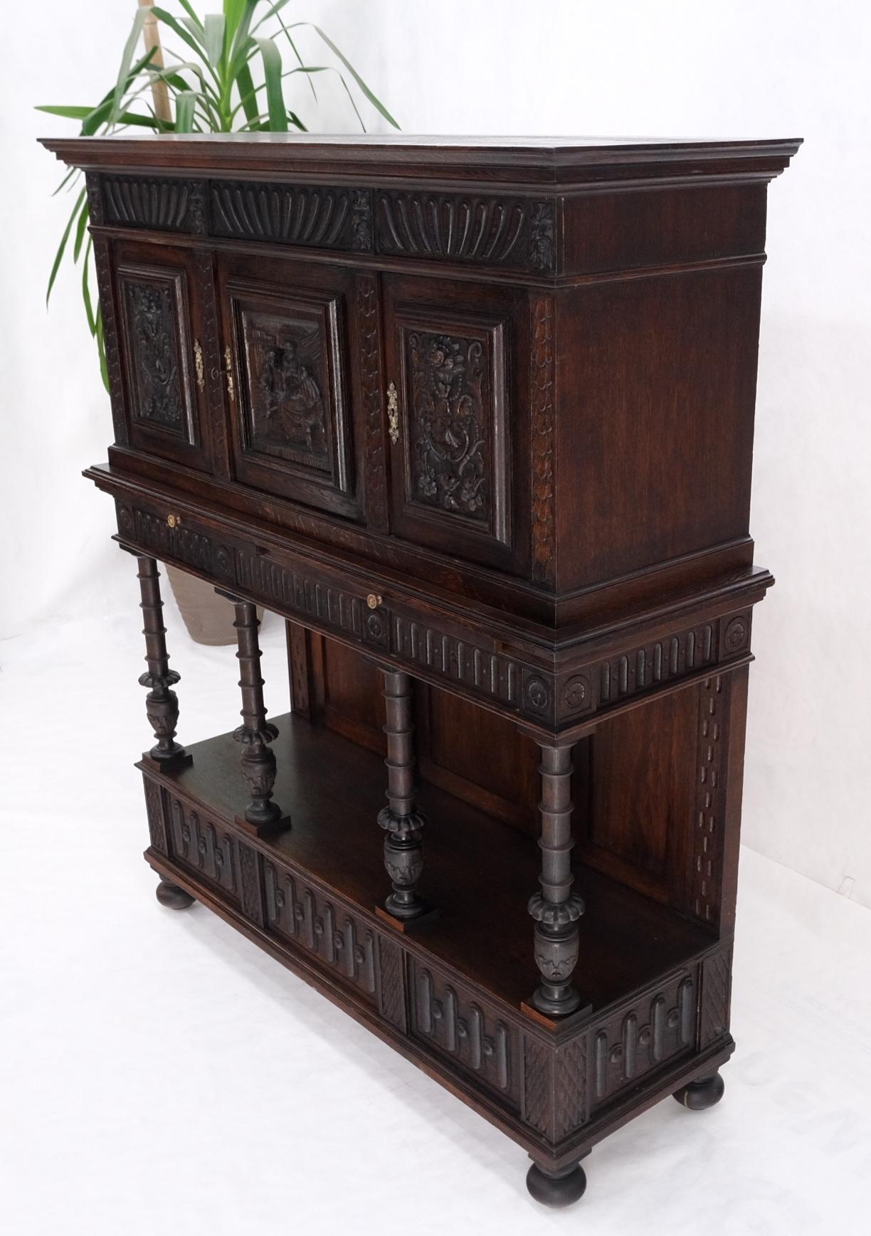 EstablishedLines Carved Oak Jacobean Style 3 Doors Drawers Server Credenza Cabinet Cupboard Mint
