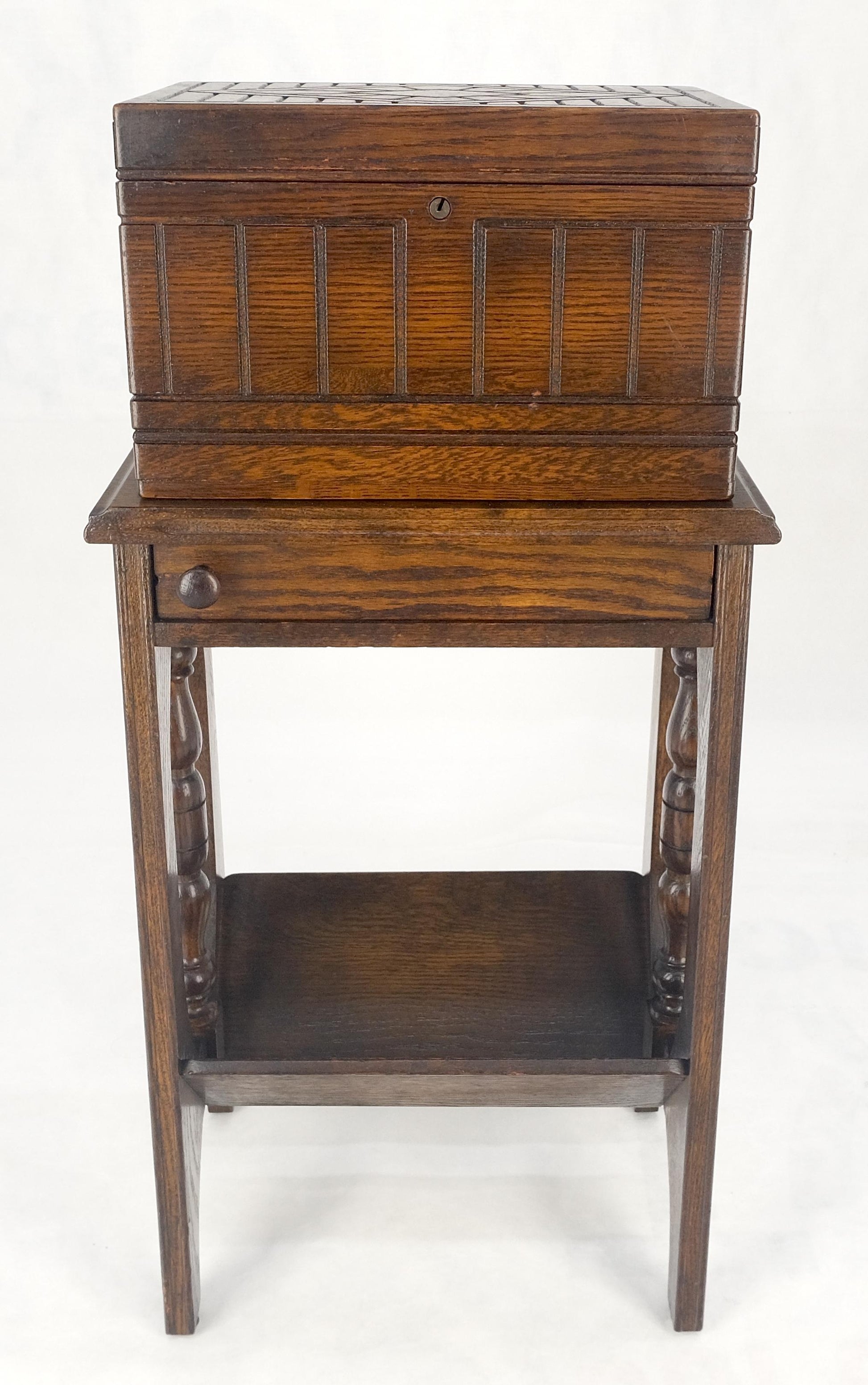 EstablishedLines Antique c1920s Art Deco Solid Oak Humidor on Stand w/ Built in Swivel Ashtray