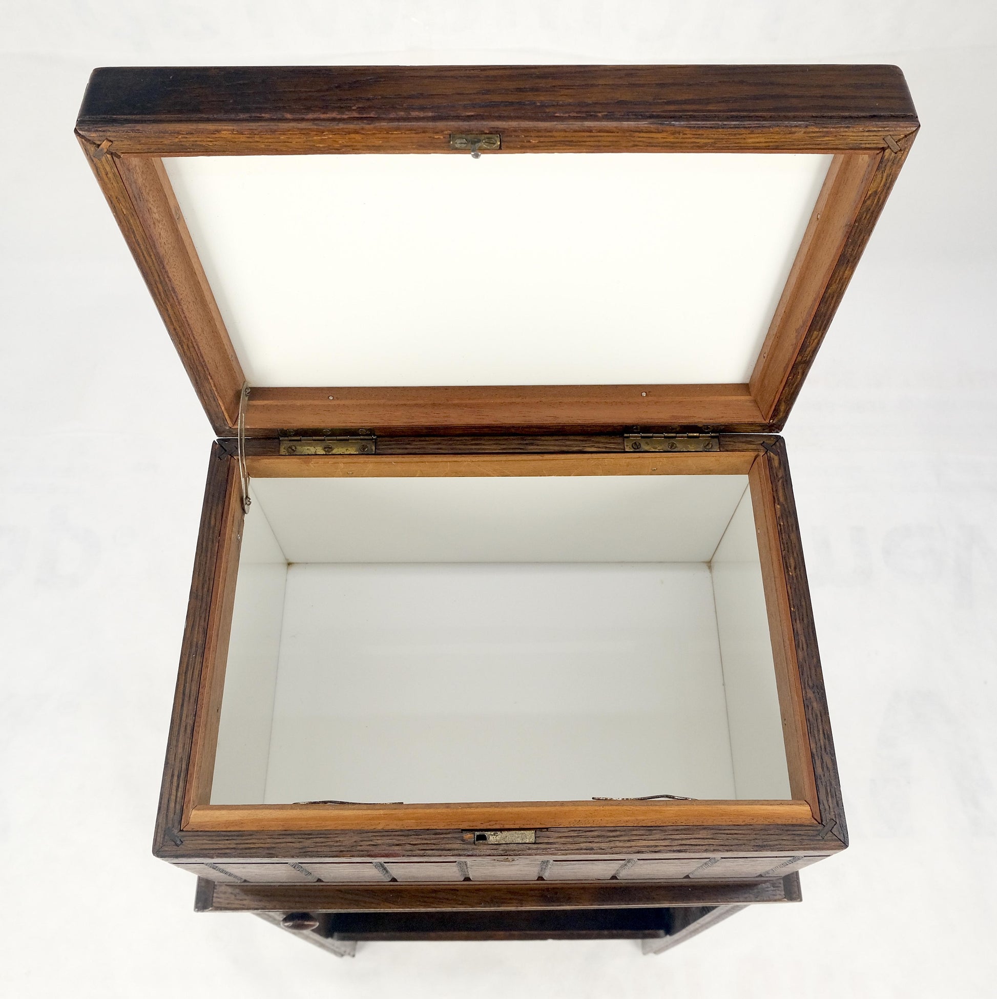 EstablishedLines Antique c1920s Art Deco Solid Oak Humidor on Stand w/ Built in Swivel Ashtray