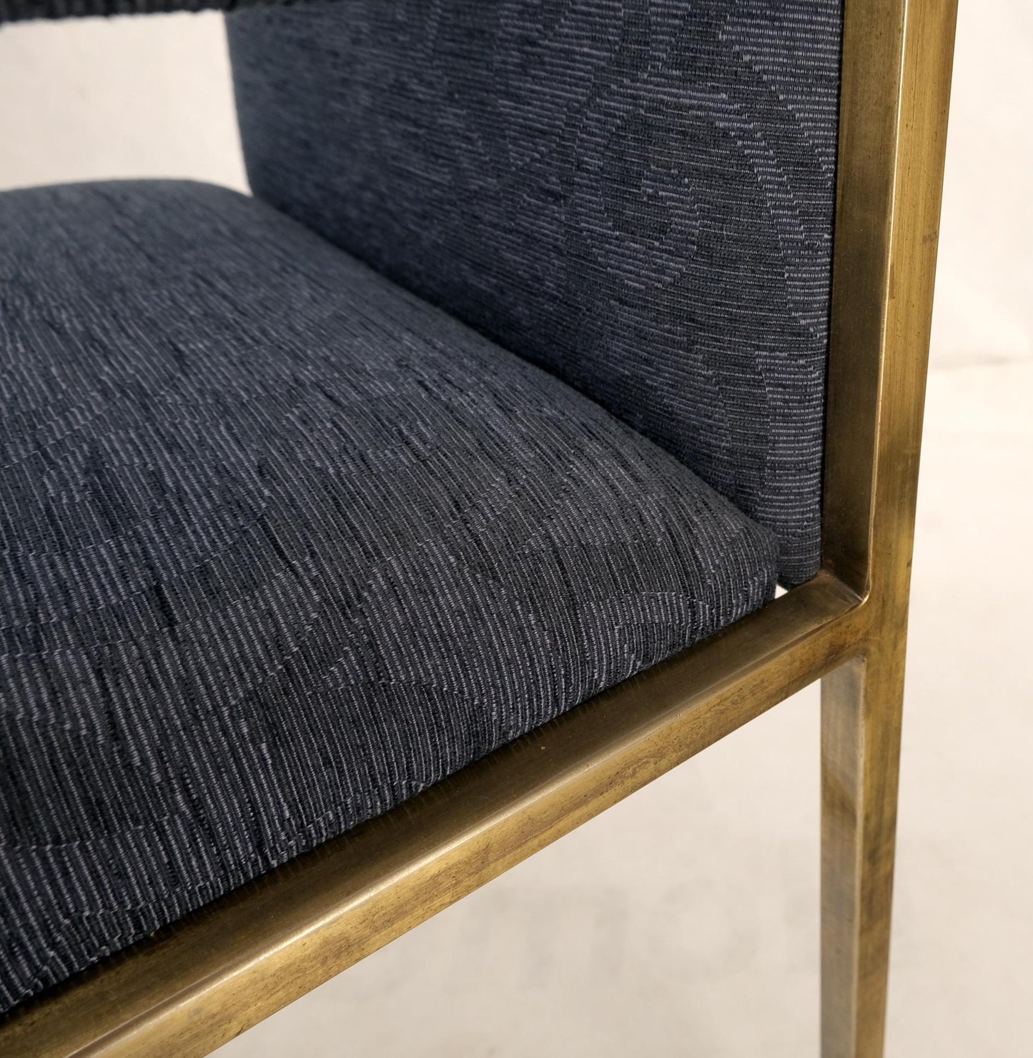 EstablishedLines Set 6 Nice Bronze Satin Finish Blue Upholstery Dining Side Arm Chairs Armchairs