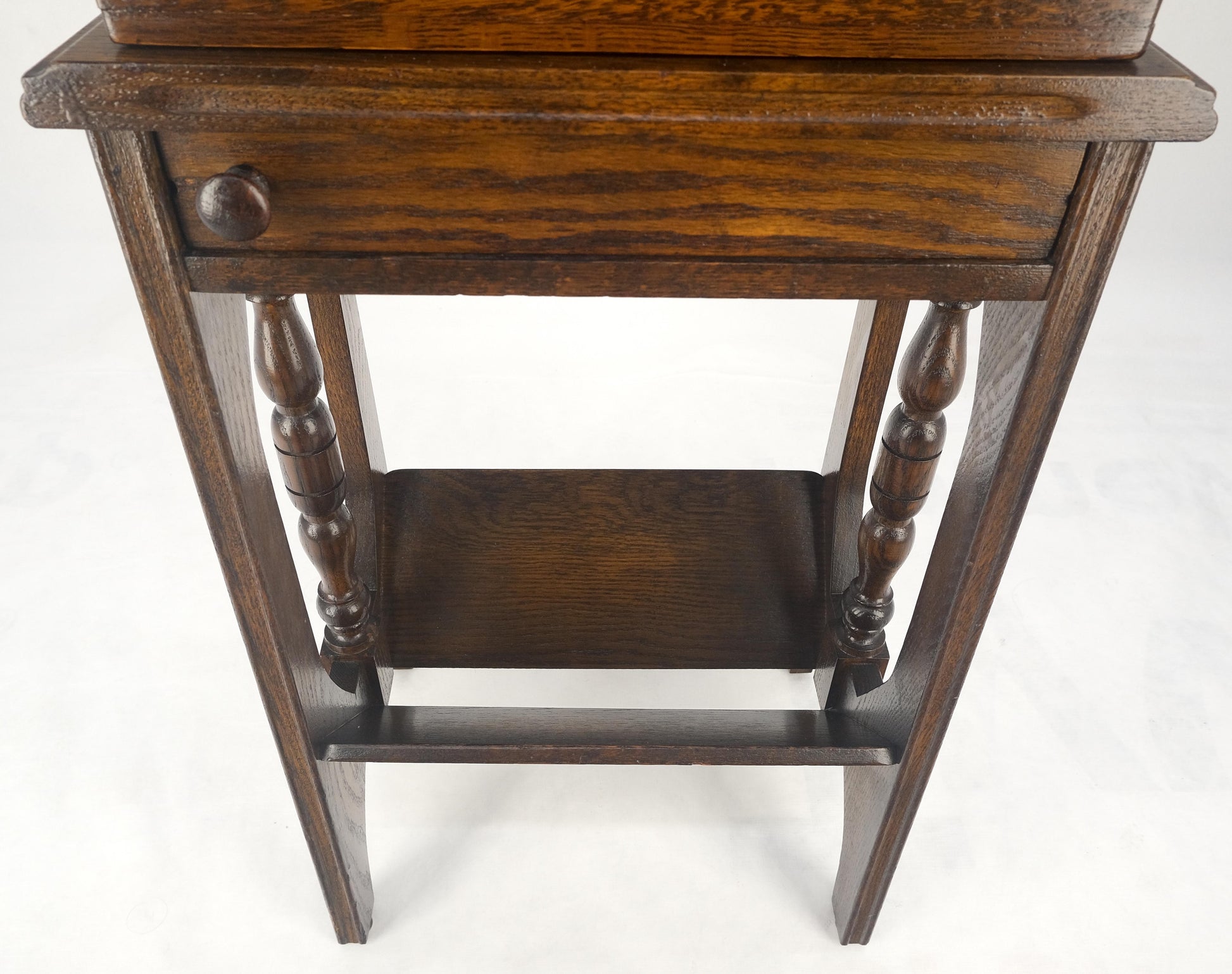 EstablishedLines Antique c1920s Art Deco Solid Oak Humidor on Stand w/ Built in Swivel Ashtray