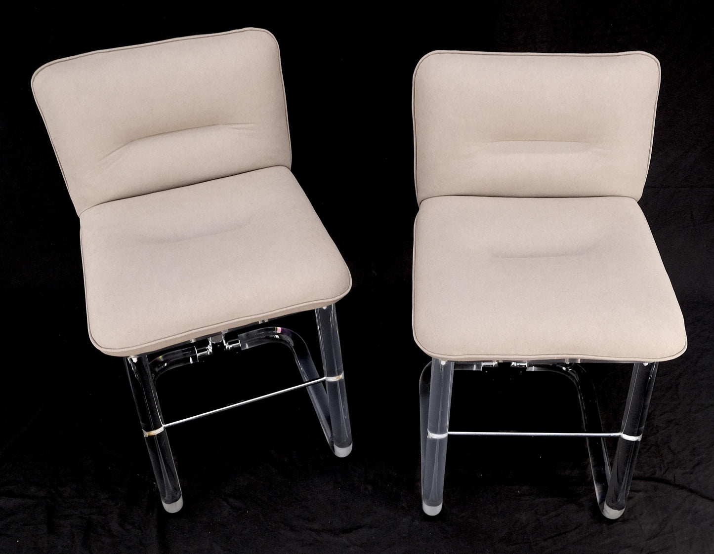 EstablishedLines Pair Bent Lucite 1970s New Alcantera Upholstery Swivel Barstool Chairs Chairs