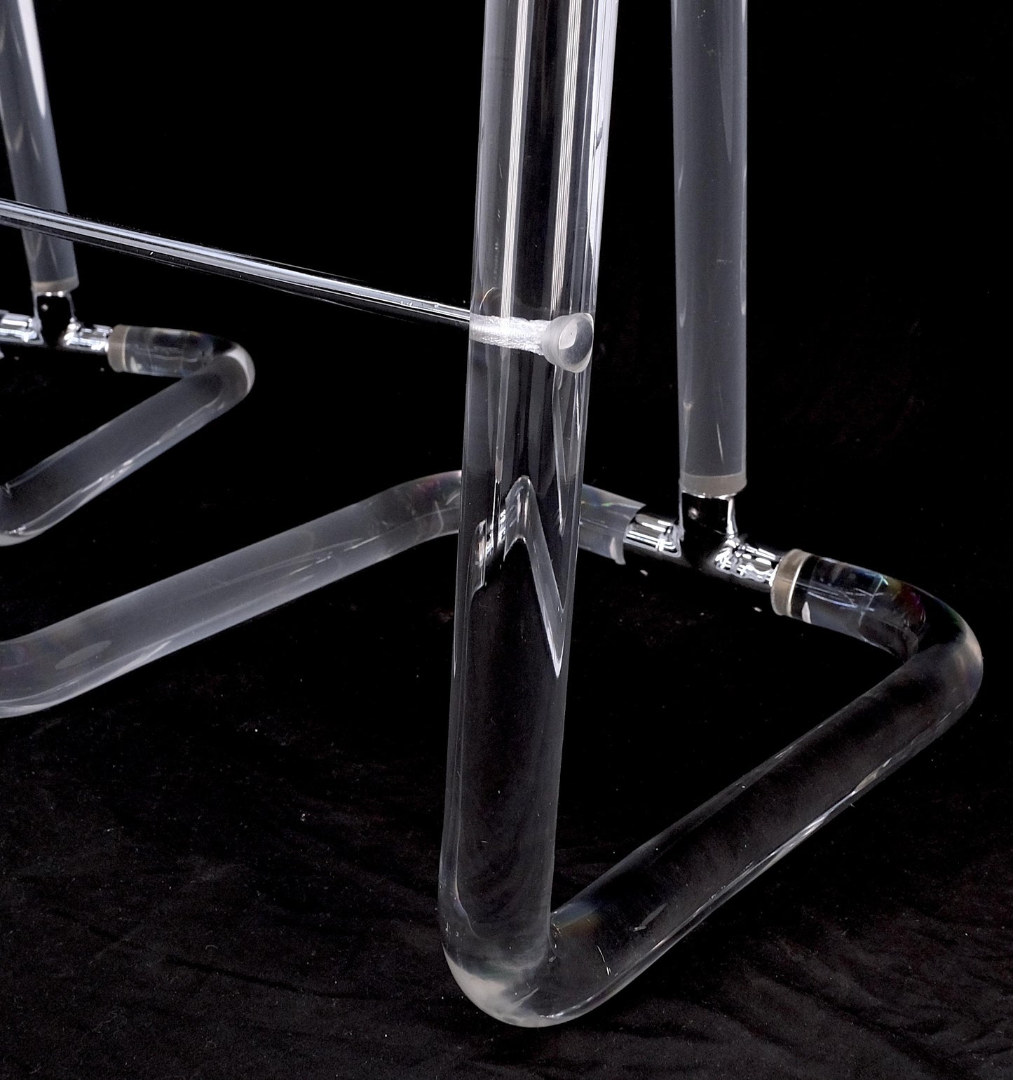 EstablishedLines Pair Bent Lucite 1970s New Alcantera Upholstery Swivel Barstool Chairs Chairs