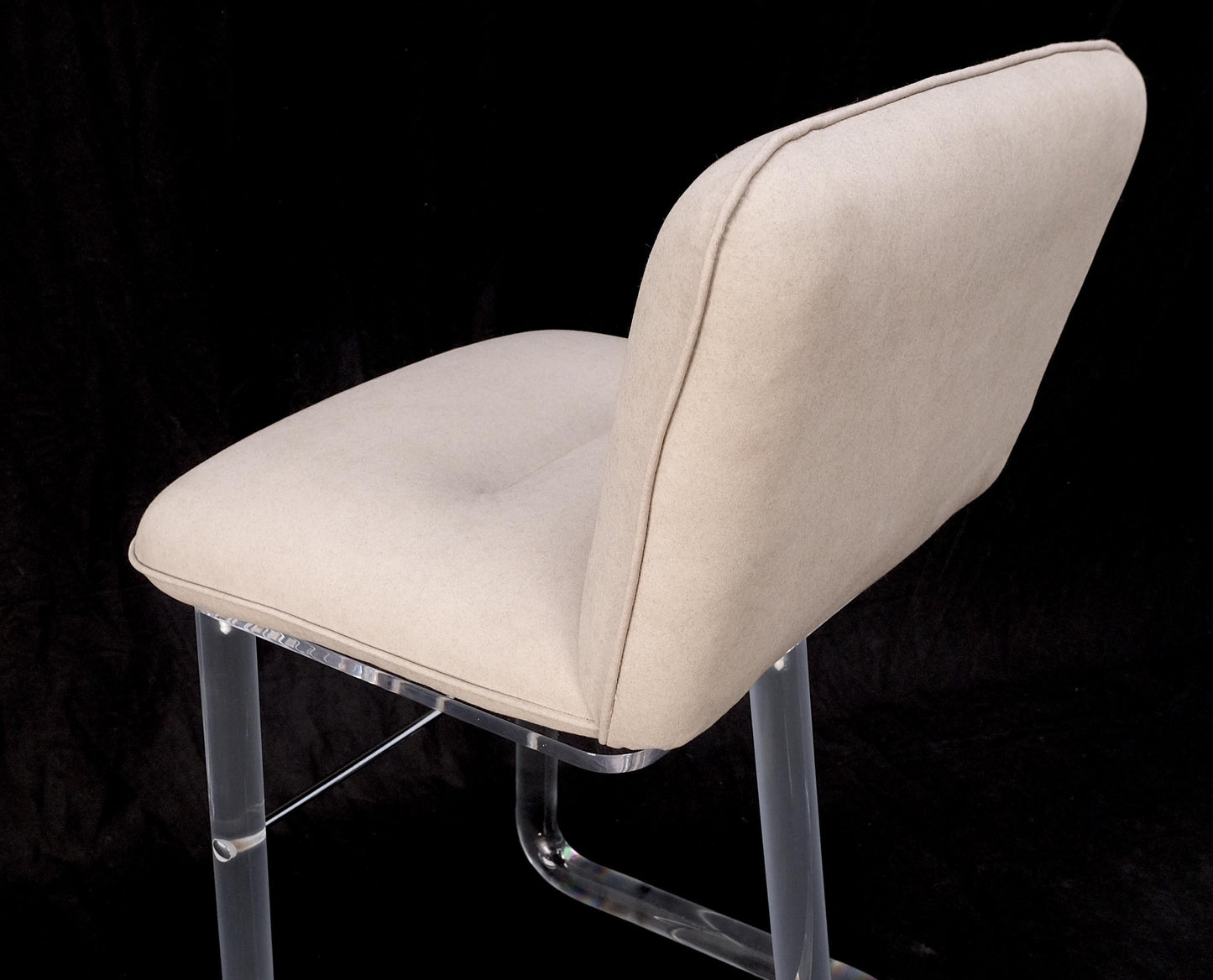 EstablishedLines Pair Bent Lucite 1970s New Alcantera Upholstery Swivel Barstool Chairs Chairs