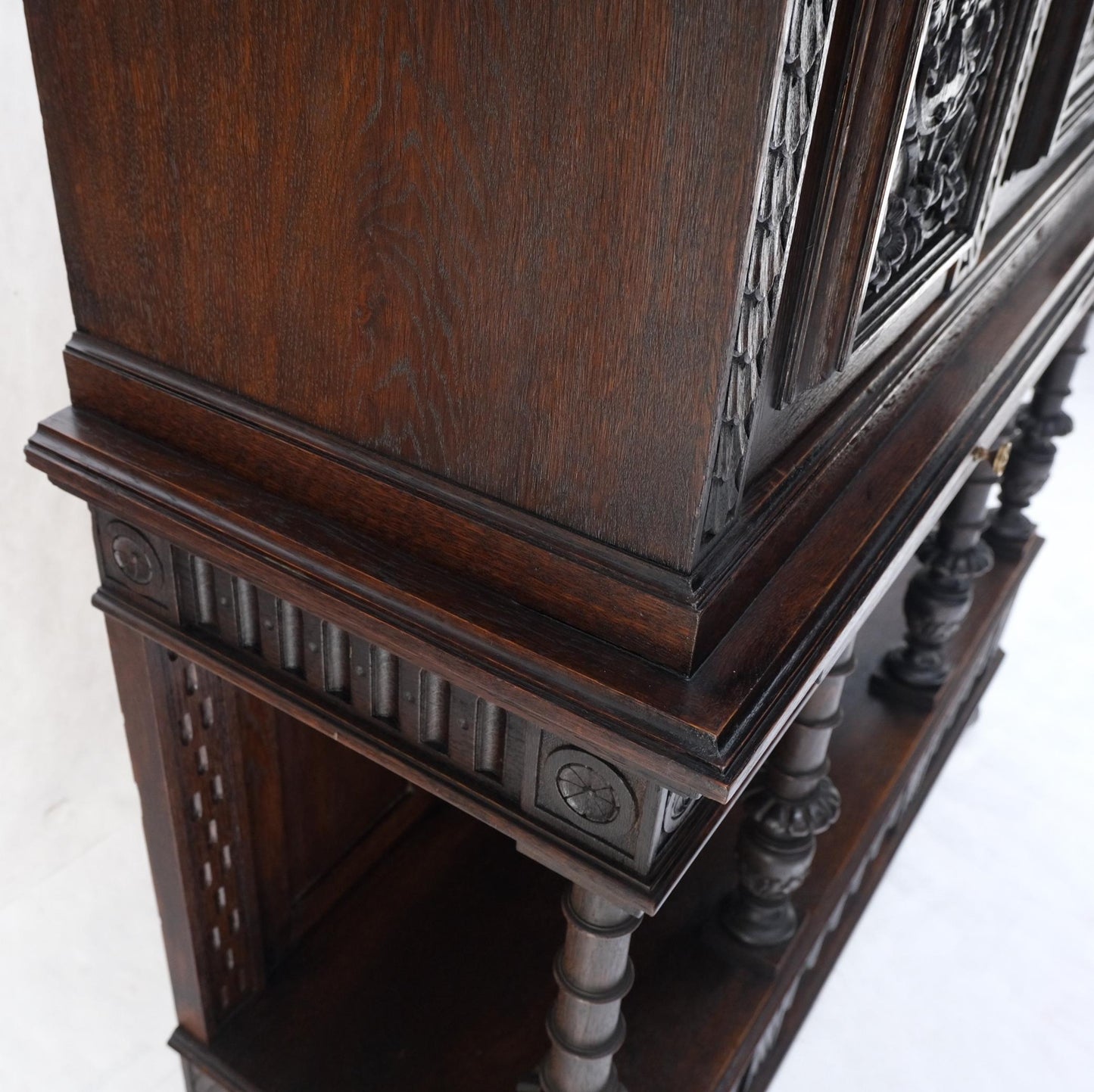 EstablishedLines Carved Oak Jacobean Style 3 Doors Drawers Server Credenza Cabinet Cupboard Mint