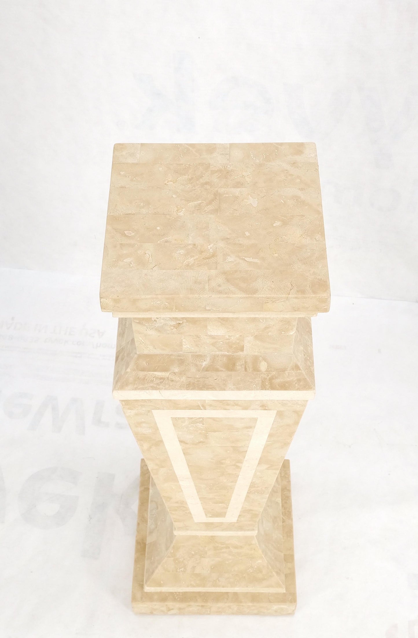 EstablishedLines Mid Century Tessellated Stone Inlay Square Tapered Shape Decorative Pedestal