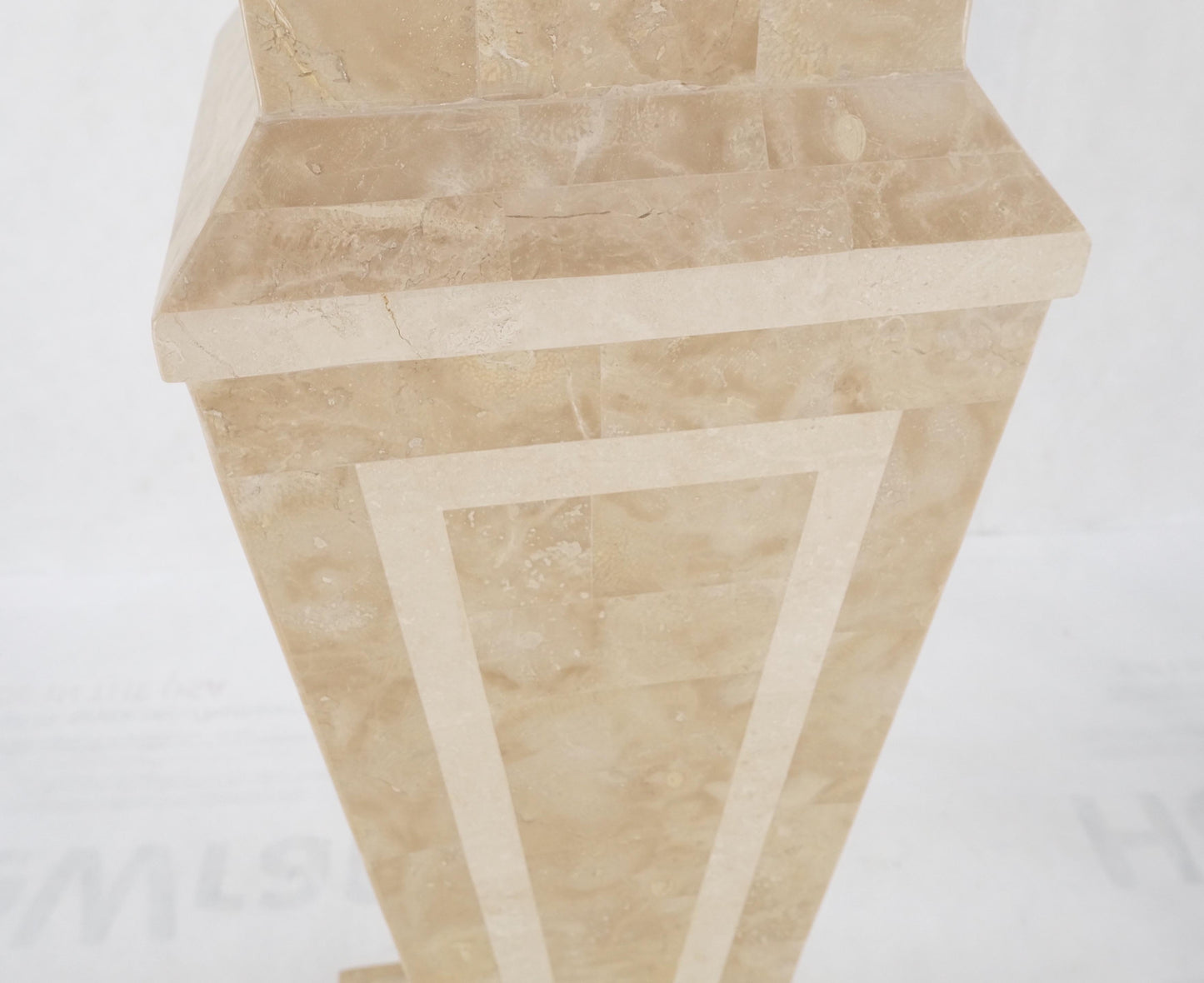 EstablishedLines Mid Century Tessellated Stone Inlay Square Tapered Shape Decorative Pedestal