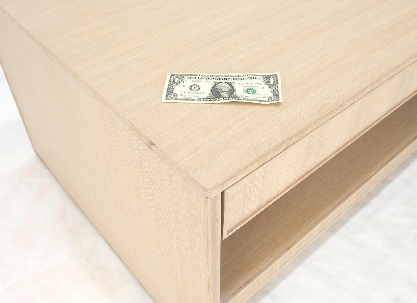 EstablishedLines Cerused White Oak Two Drawers One Shelf Mid Century Modern Coffee Table MINT!