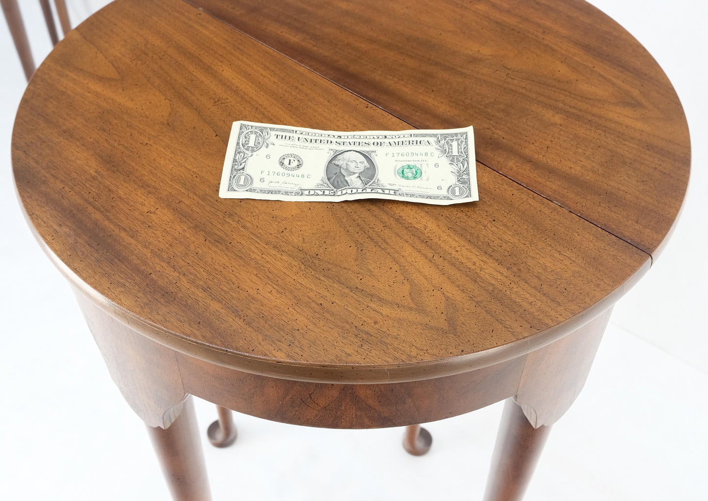 EstablishedLines Pair Walnut Baker Demilune Flip Top Round End Side Console Occasional Table MINT