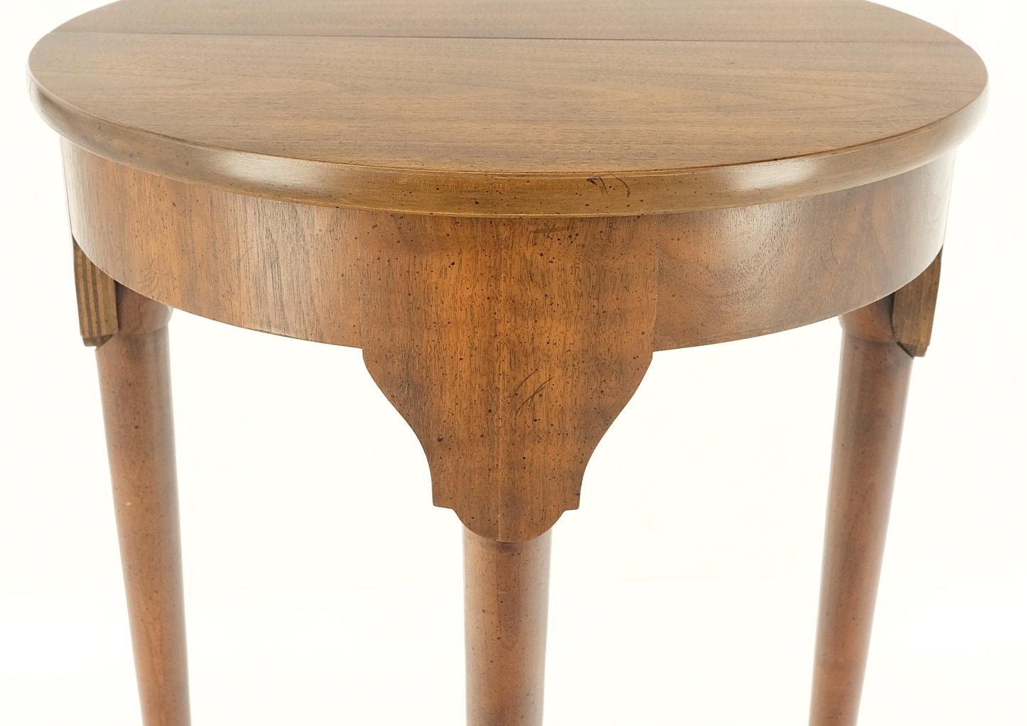 EstablishedLines Pair Walnut Baker Demilune Flip Top Round End Side Console Occasional Table MINT