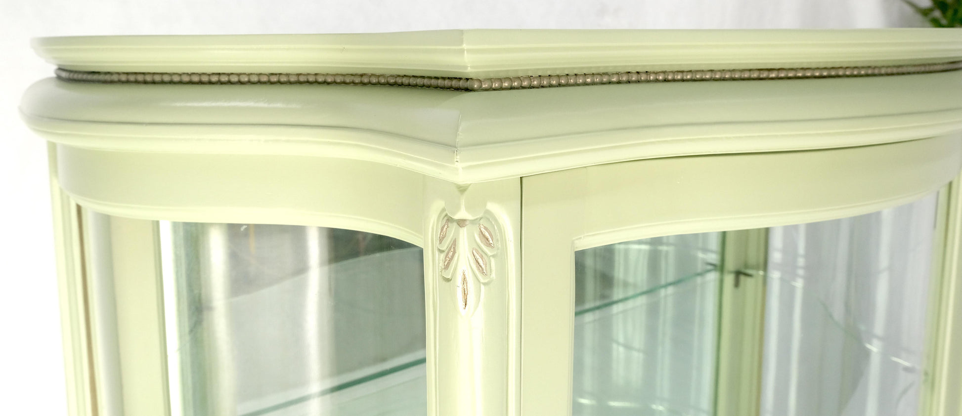 EstablishedLines 1920s Curved Glass Light Olive Tone Lacquer Finish Curio Display Cabinet MINT!