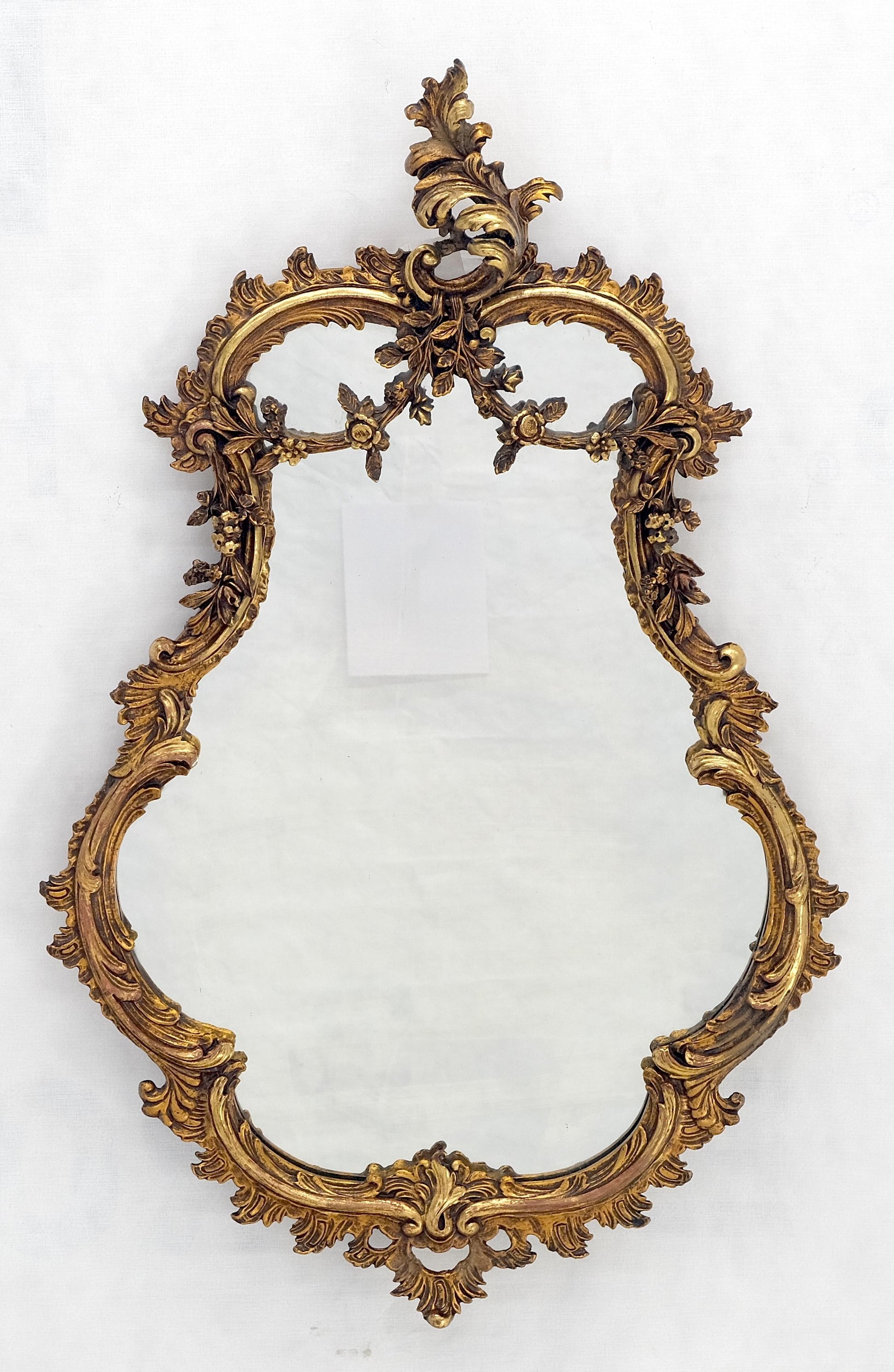 EstablishedLines Antique c1900s Fine Gilt Gesso Rococo Style Tear Drop Shape Wall Mirror