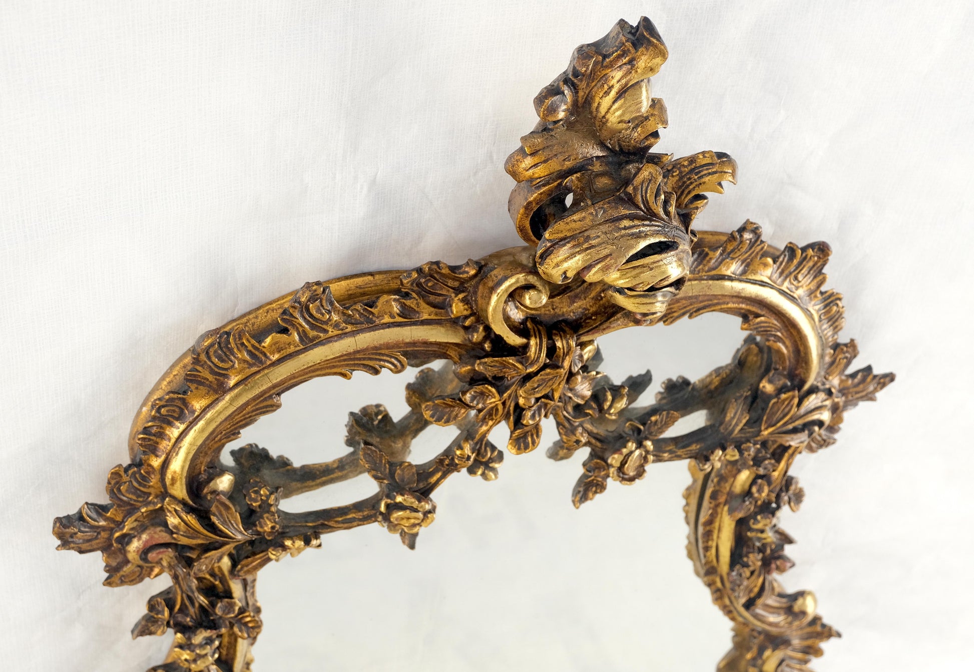 EstablishedLines Antique c1900s Fine Gilt Gesso Rococo Style Tear Drop Shape Wall Mirror