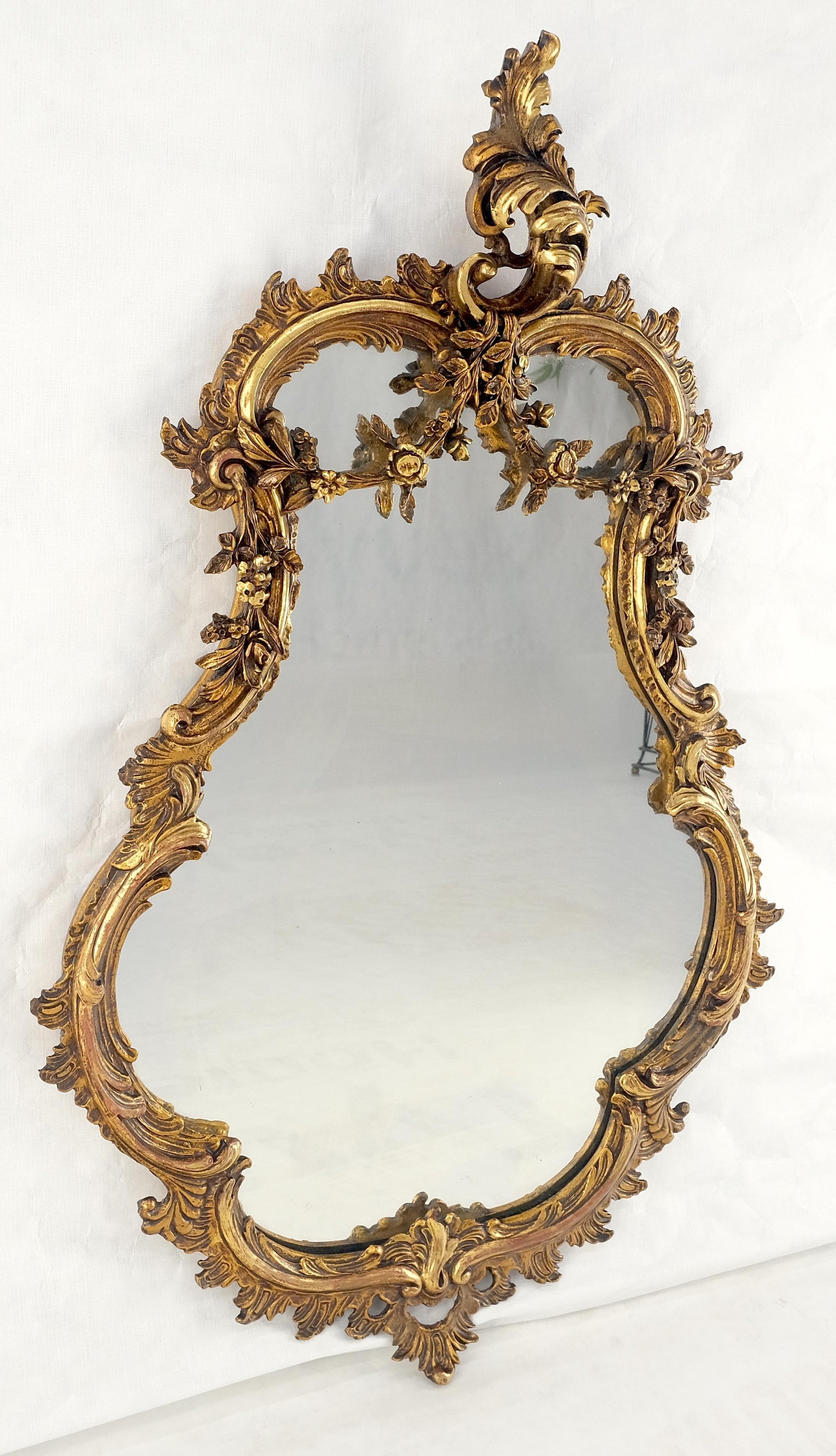 EstablishedLines Antique c1900s Fine Gilt Gesso Rococo Style Tear Drop Shape Wall Mirror