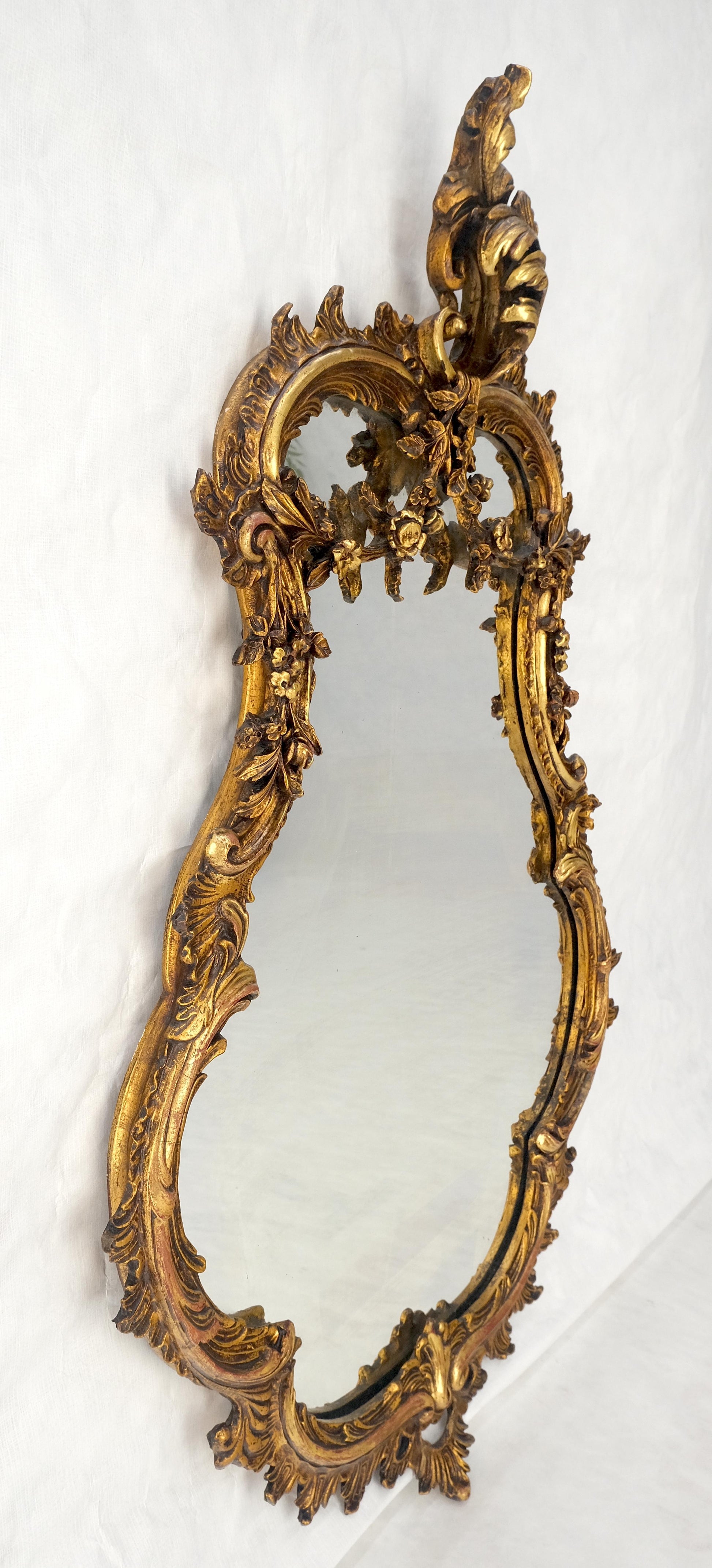 EstablishedLines Antique c1900s Fine Gilt Gesso Rococo Style Tear Drop Shape Wall Mirror