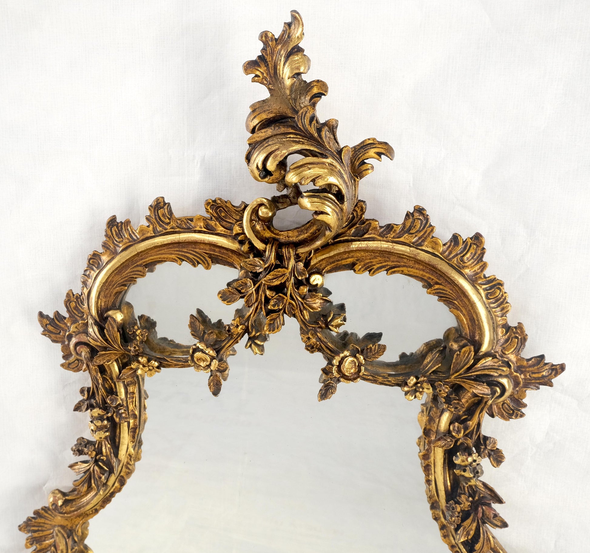 EstablishedLines Antique c1900s Fine Gilt Gesso Rococo Style Tear Drop Shape Wall Mirror
