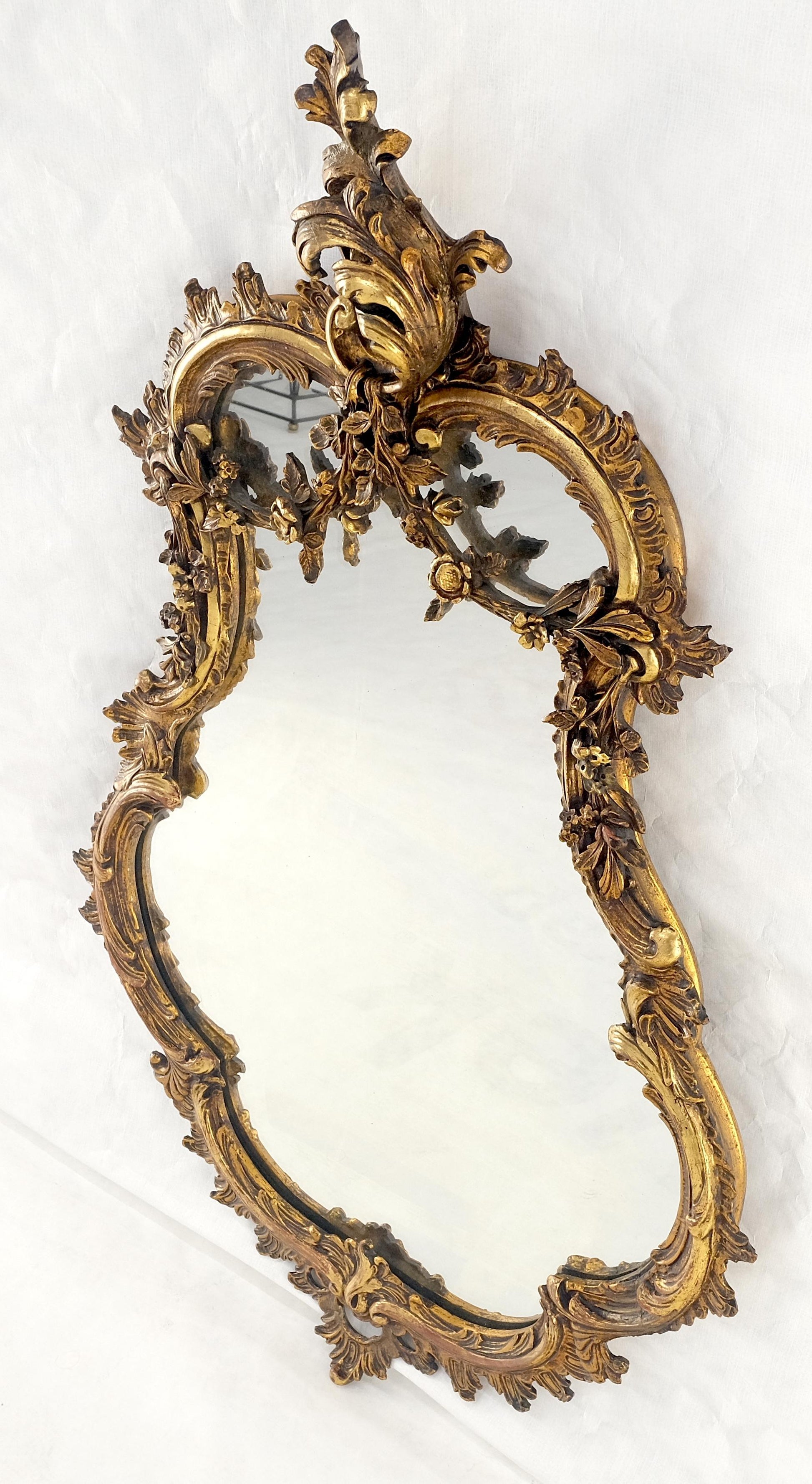 EstablishedLines Antique c1900s Fine Gilt Gesso Rococo Style Tear Drop Shape Wall Mirror