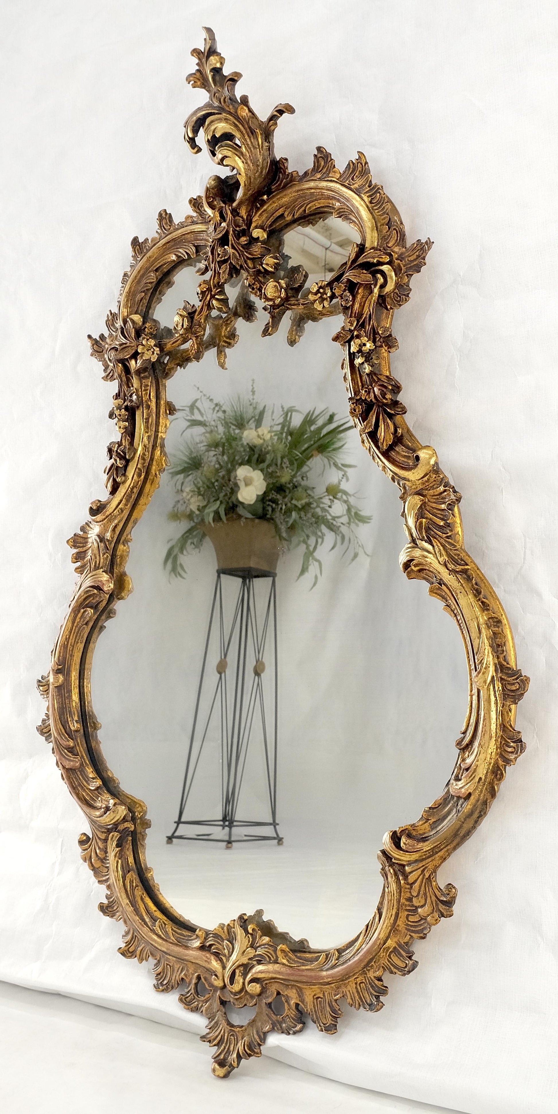 EstablishedLines Antique c1900s Fine Gilt Gesso Rococo Style Tear Drop Shape Wall Mirror