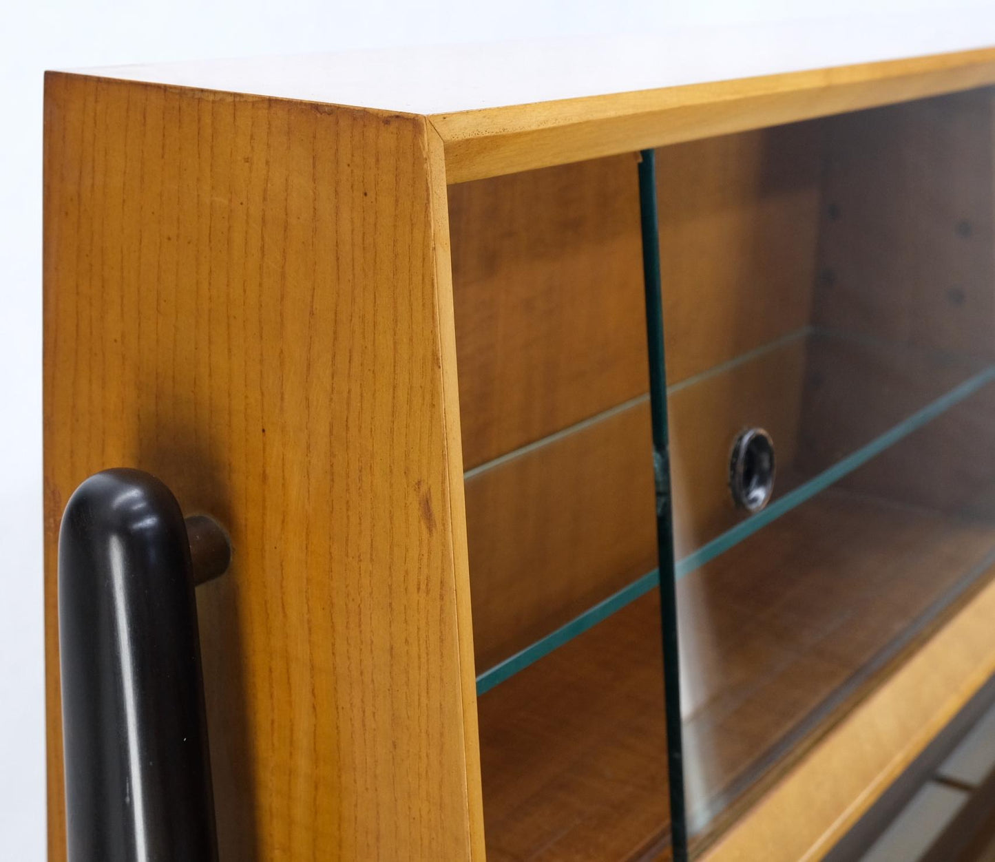 EstablishedLines Mid-Century Modern Bi Level Long Credenza Server Dresser Cabinet Ebonized Legs