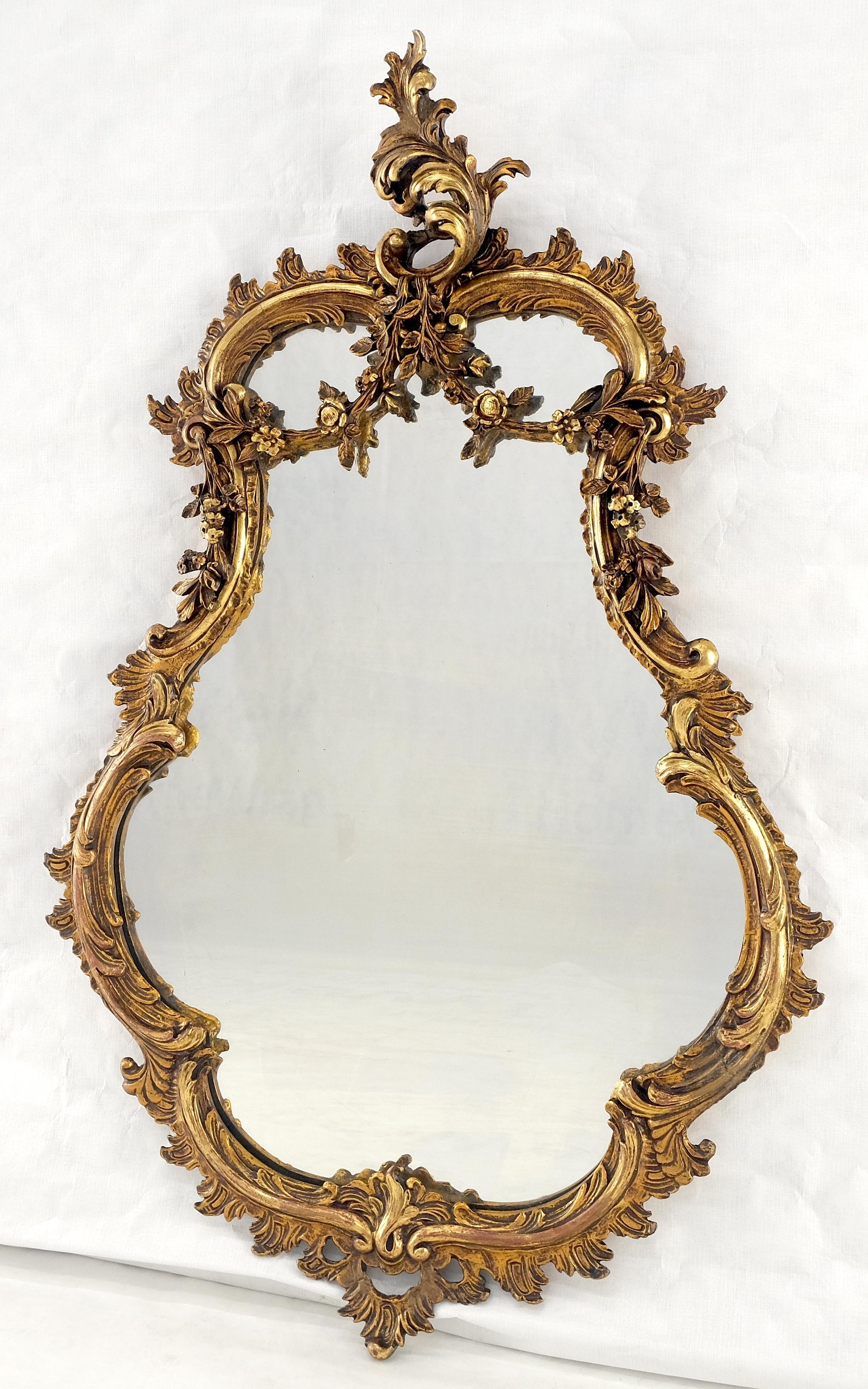 EstablishedLines Antique c1900s Fine Gilt Gesso Rococo Style Tear Drop Shape Wall Mirror