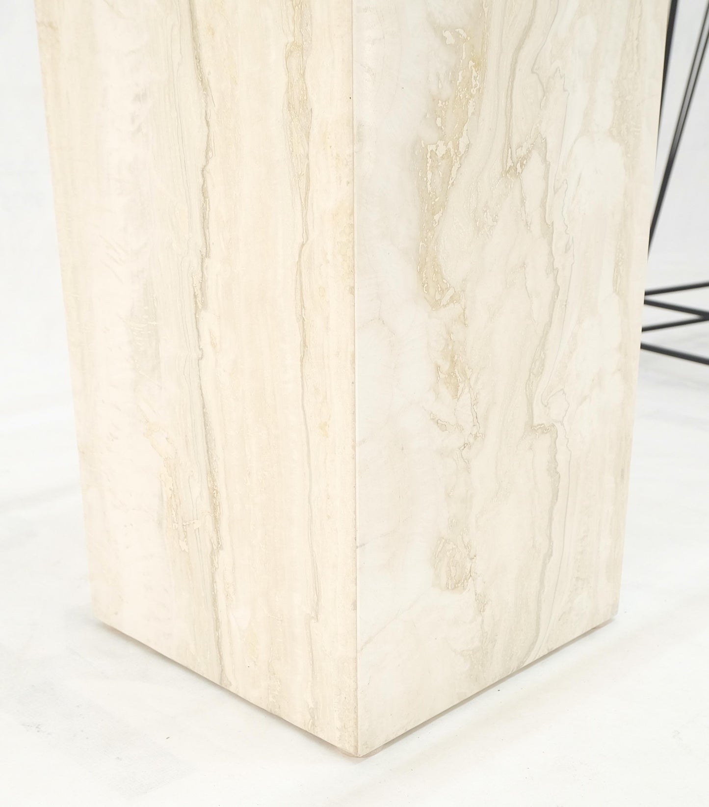 EstablishedLines Square Travertine Base Glass Top Side End Occasional Coffee Lamp Table Mint!