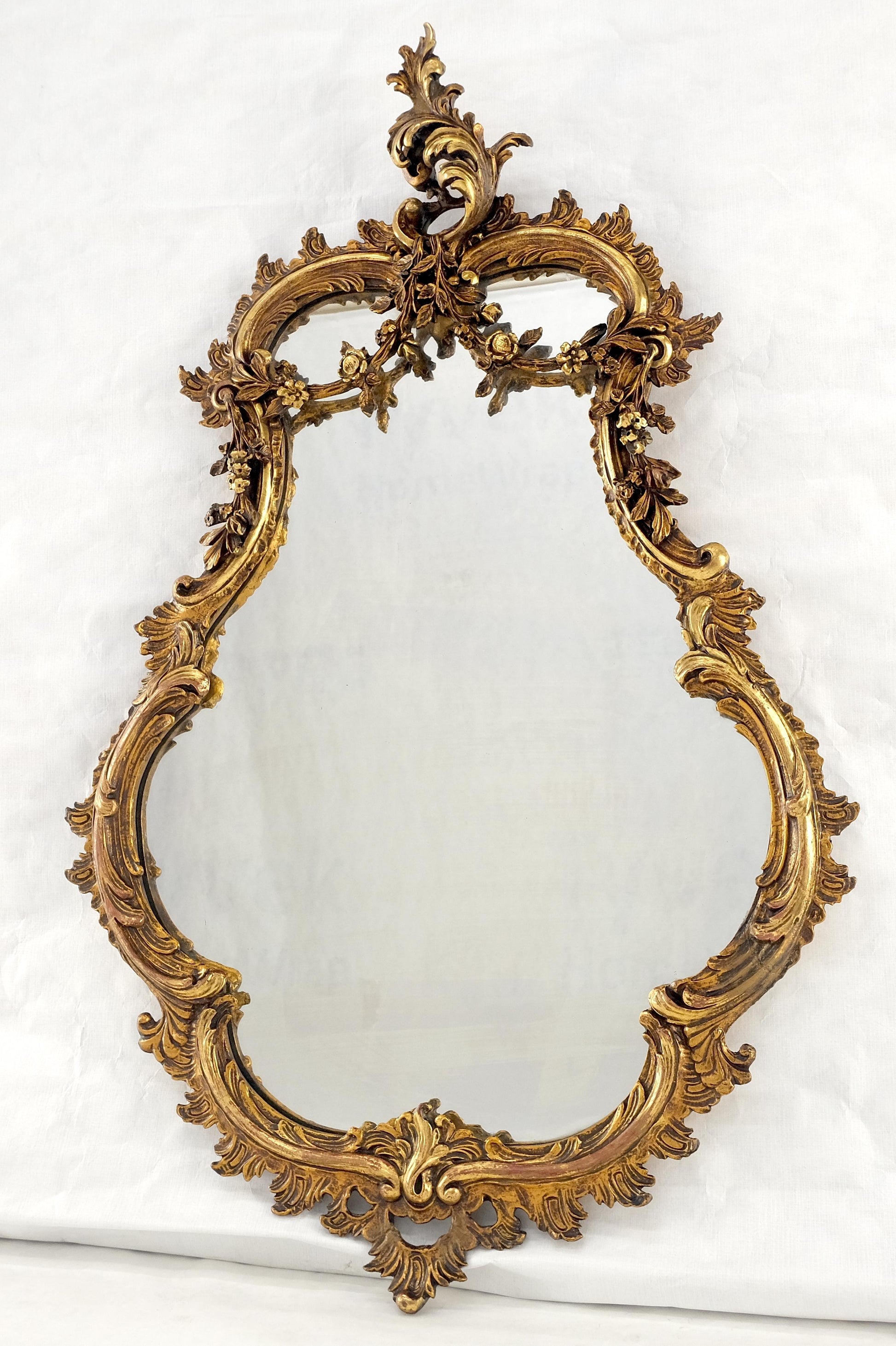 EstablishedLines Antique c1900s Fine Gilt Gesso Rococo Style Tear Drop Shape Wall Mirror