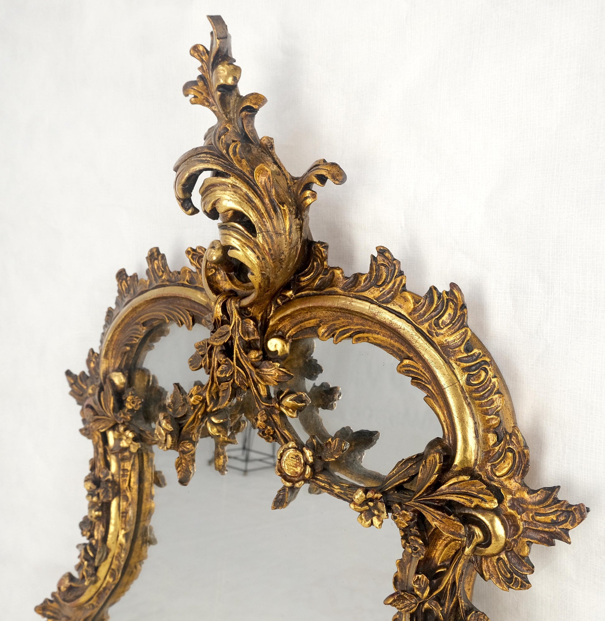EstablishedLines Antique c1900s Fine Gilt Gesso Rococo Style Tear Drop Shape Wall Mirror