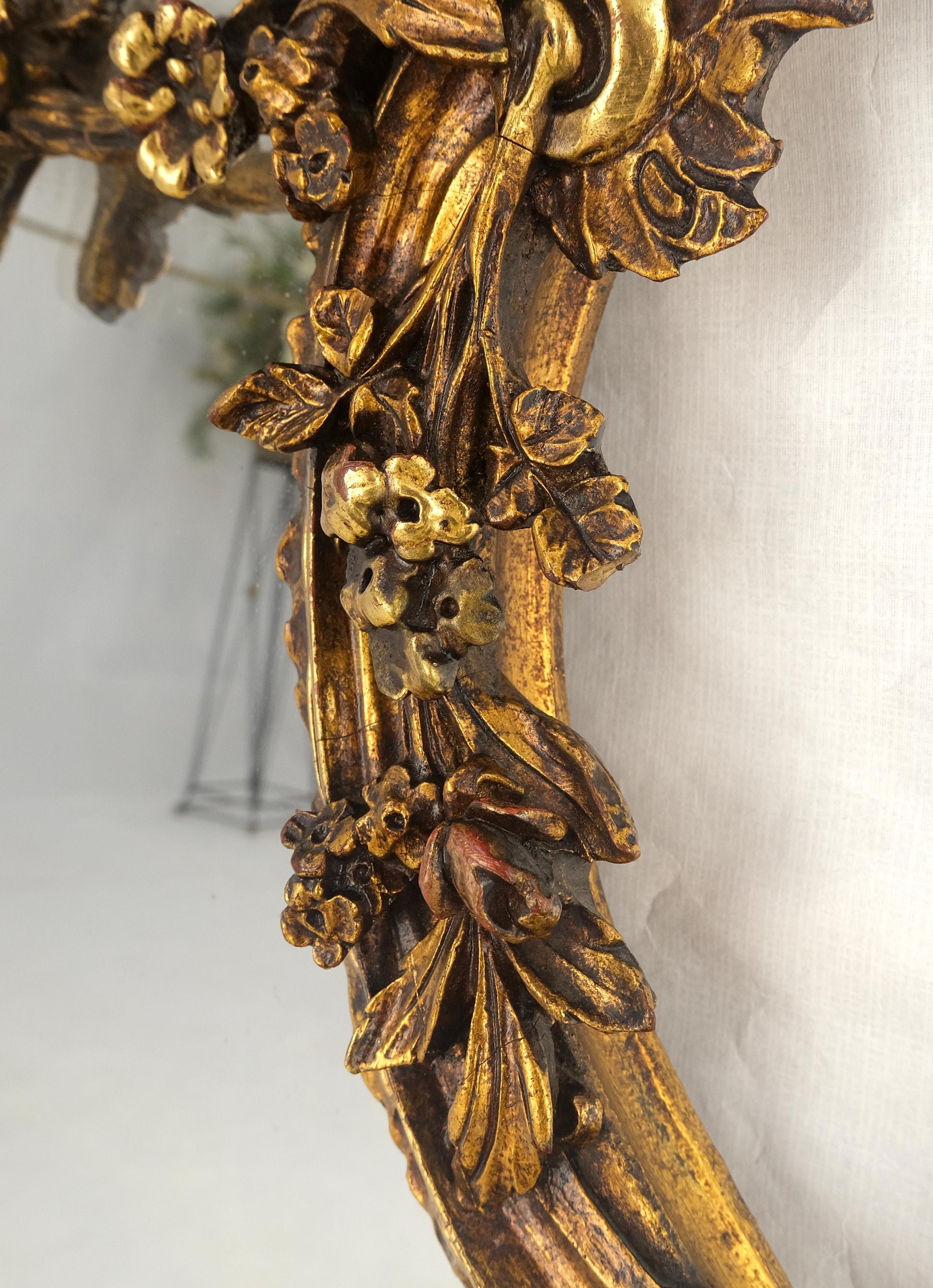 EstablishedLines Antique c1900s Fine Gilt Gesso Rococo Style Tear Drop Shape Wall Mirror