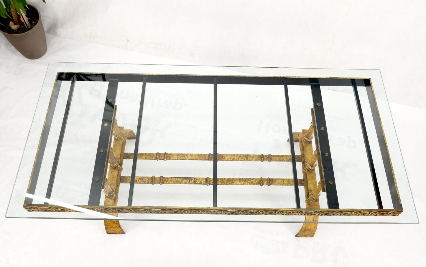 EstablishedLines Heavy Gold Gilt Metal Base Large Rectangle Dining Table Hollywood Regency Mint!