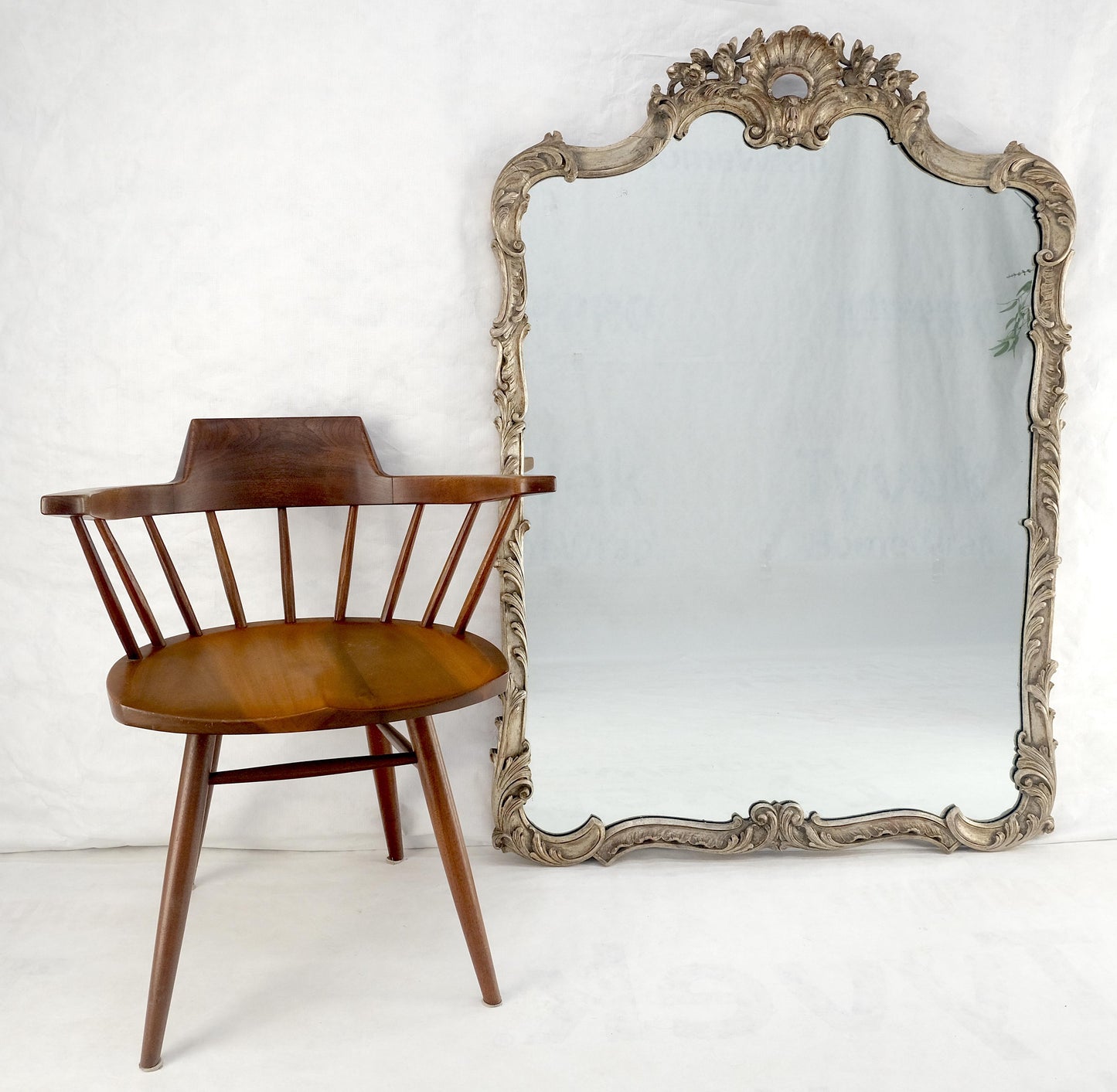 EstablishedLines Fine Craved Silver Gilt Scallop Crown Rectangle Antique Wall Mirror MINT!