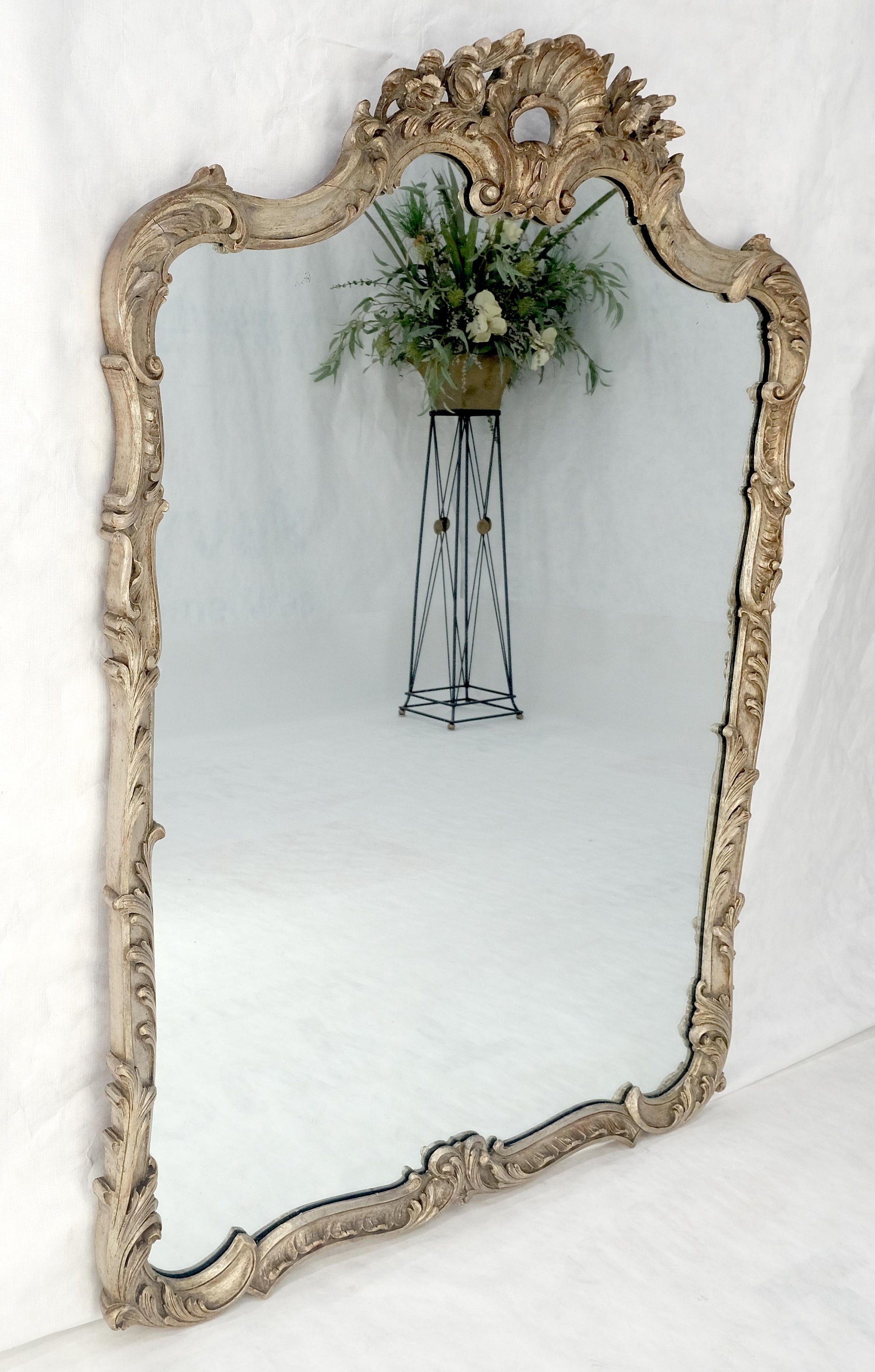EstablishedLines Fine Craved Silver Gilt Scallop Crown Rectangle Antique Wall Mirror MINT!