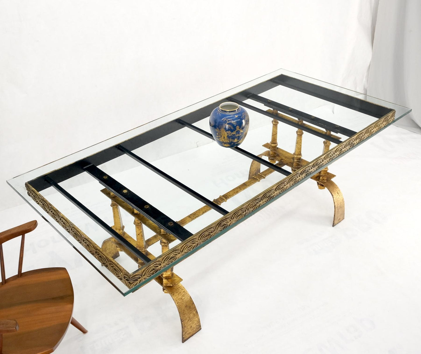 EstablishedLines Heavy Gold Gilt Metal Base Large Rectangle Dining Table Hollywood Regency Mint!