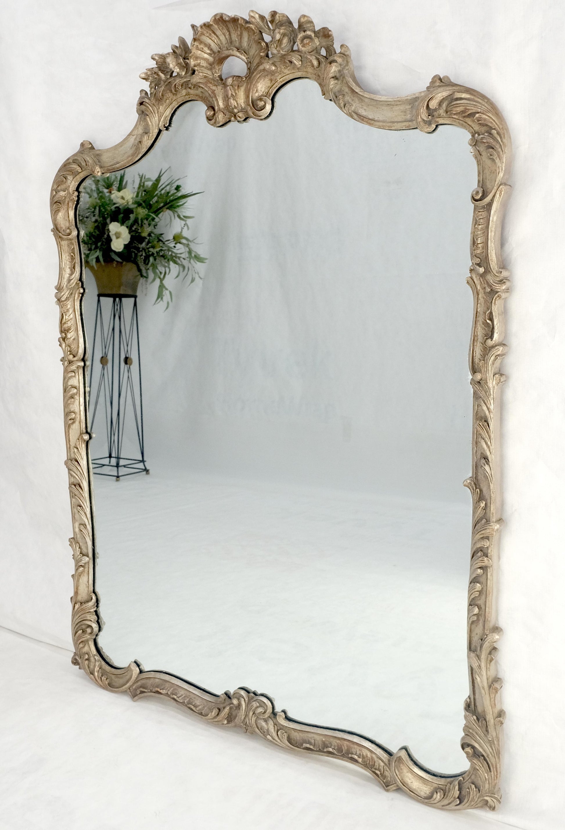 EstablishedLines Fine Craved Silver Gilt Scallop Crown Rectangle Antique Wall Mirror MINT!