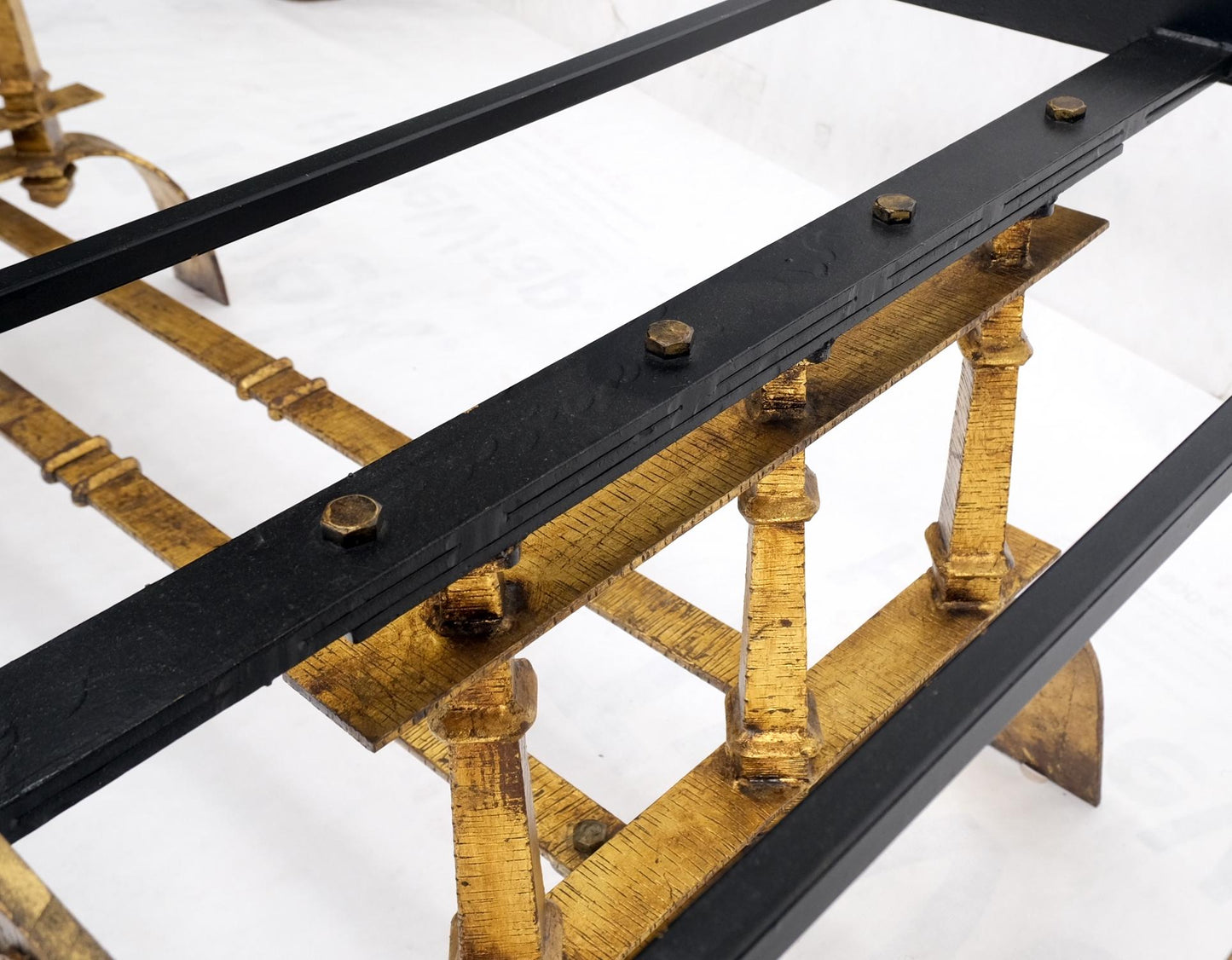EstablishedLines Heavy Gold Gilt Metal Base Large Rectangle Dining Table Hollywood Regency Mint!
