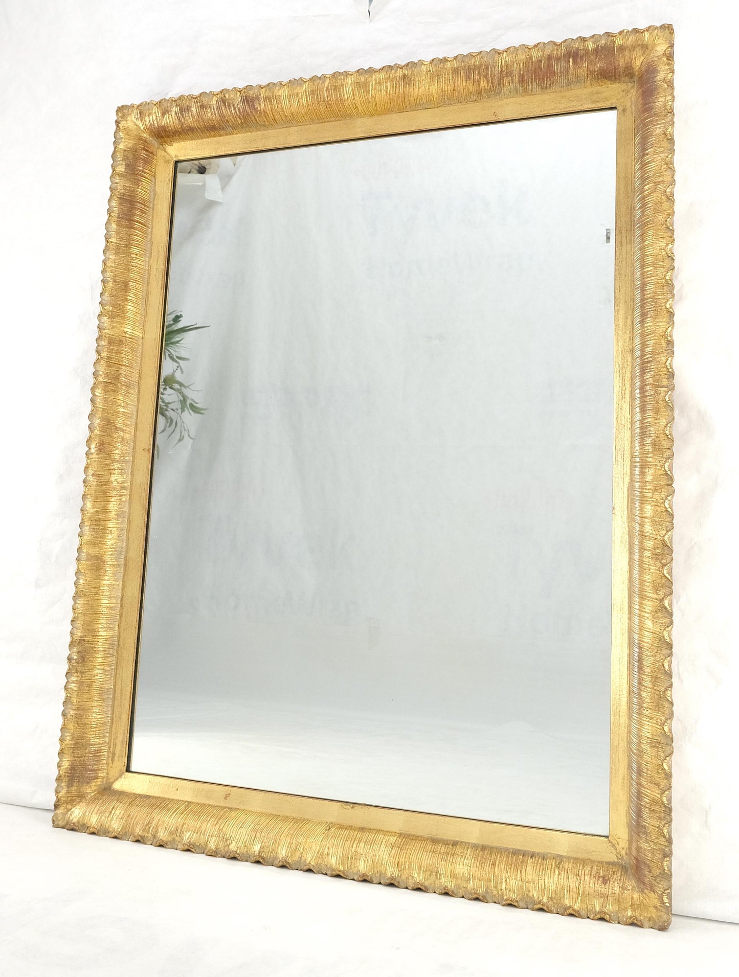 EstablishedLines Scallop Edge 40x50 Carved & Gold Gilt Rectangle Frame c1940s Wall Mirror MInt!