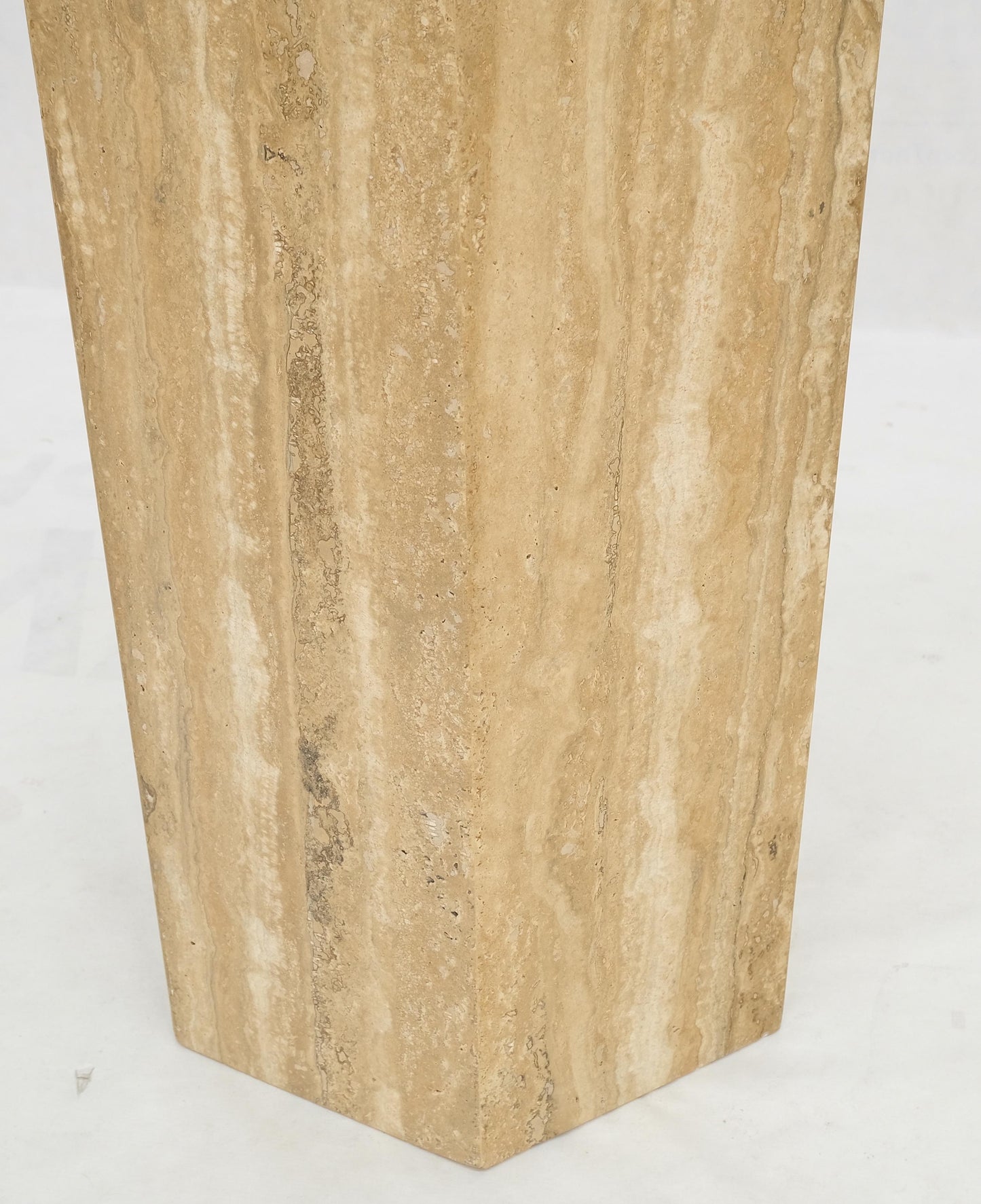 Italian MCM Travertine Hexagon Base Round Glass Top Dining Dinette Table Mint!