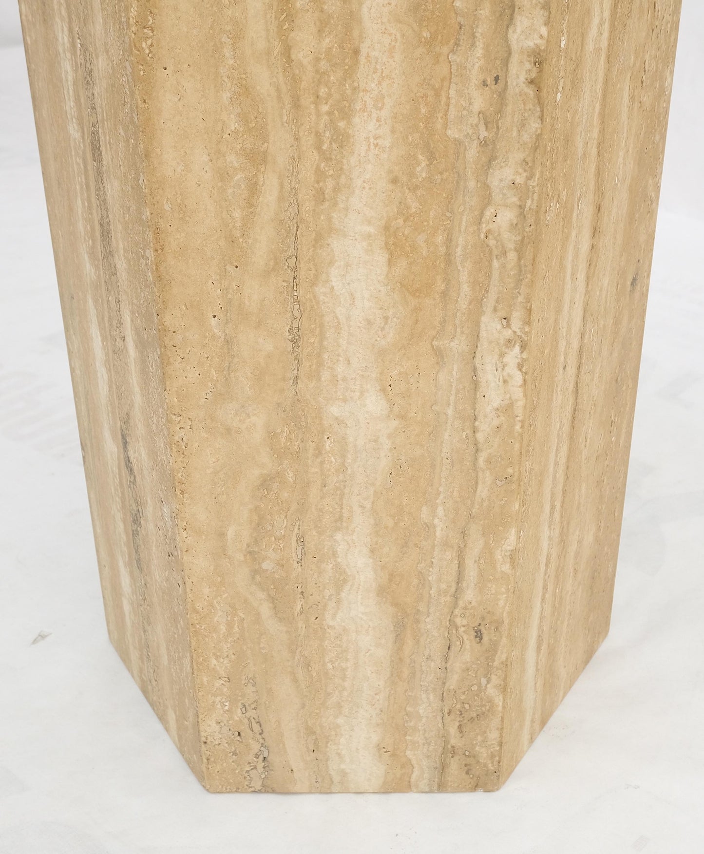 Italian MCM Travertine Hexagon Base Round Glass Top Dining Dinette Table Mint!