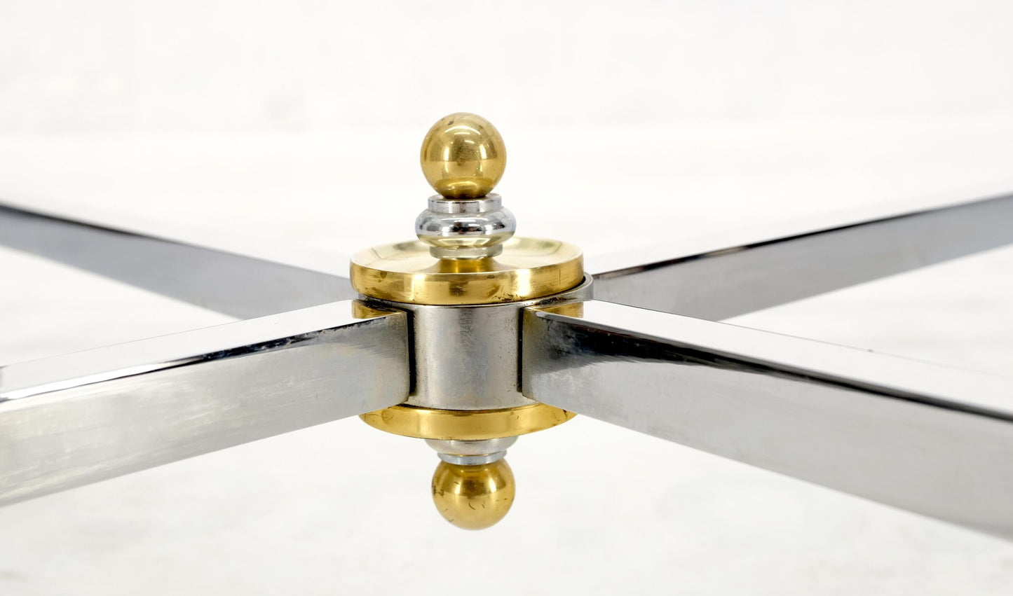 EstablishedLines Brass Hoof Feet Polished Chrome Glass Top Square Coffee Table Mid-Century Modern
