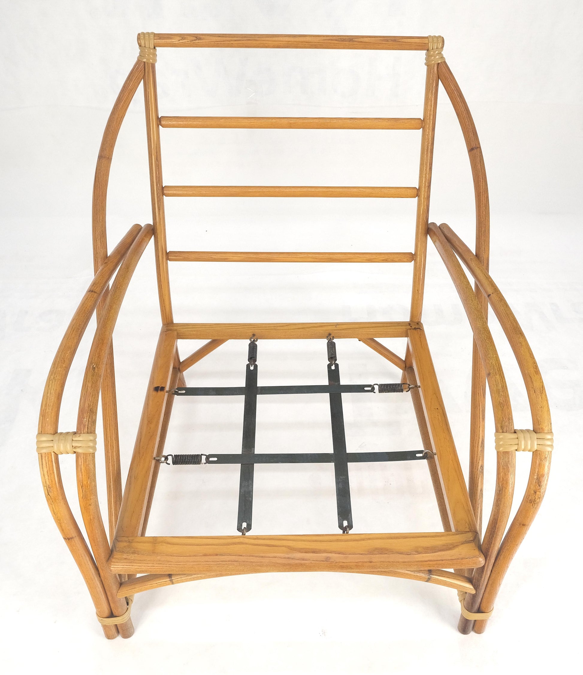 EstablishedLines New Golden Linen Upholstery Bamboo Rattan Lounge Chair c1970s