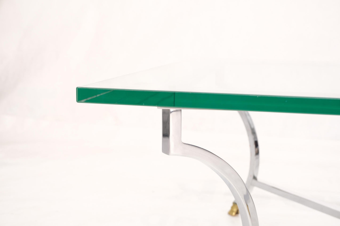 EstablishedLines Brass Hoof Feet Polished Chrome Glass Top Square Coffee Table Mid-Century Modern
