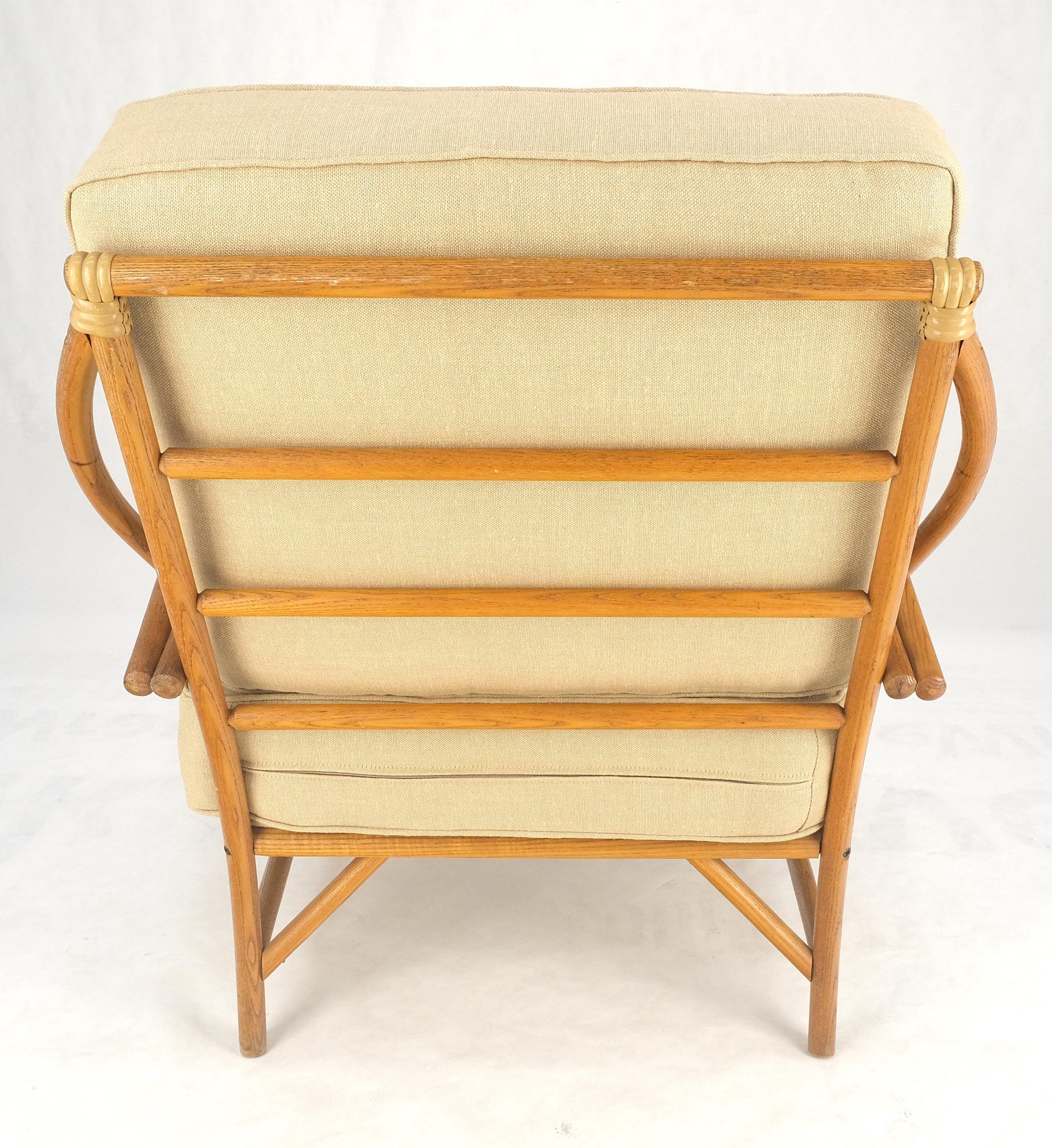 EstablishedLines New Golden Linen Upholstery Bamboo Rattan Lounge Chair c1970s