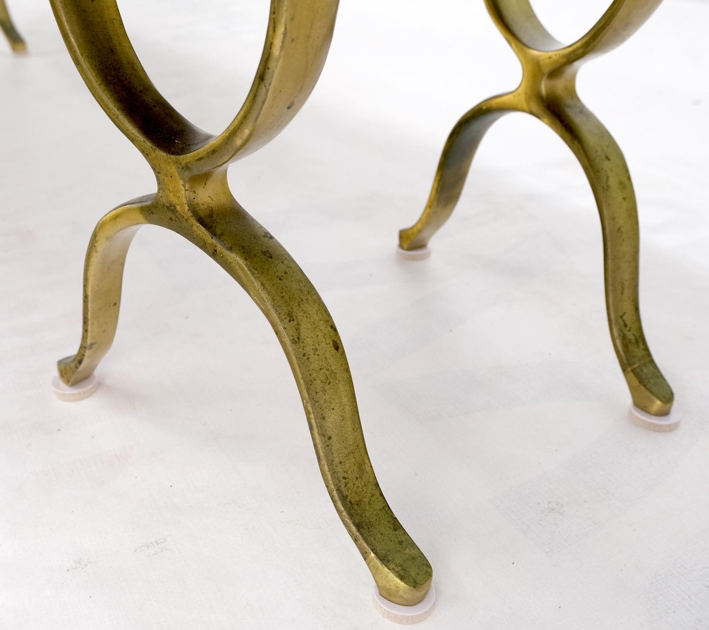 EstablishedLines Mid Century Modern Long Oval Inlaid Travertine Brass Base Coffee Table MINT!