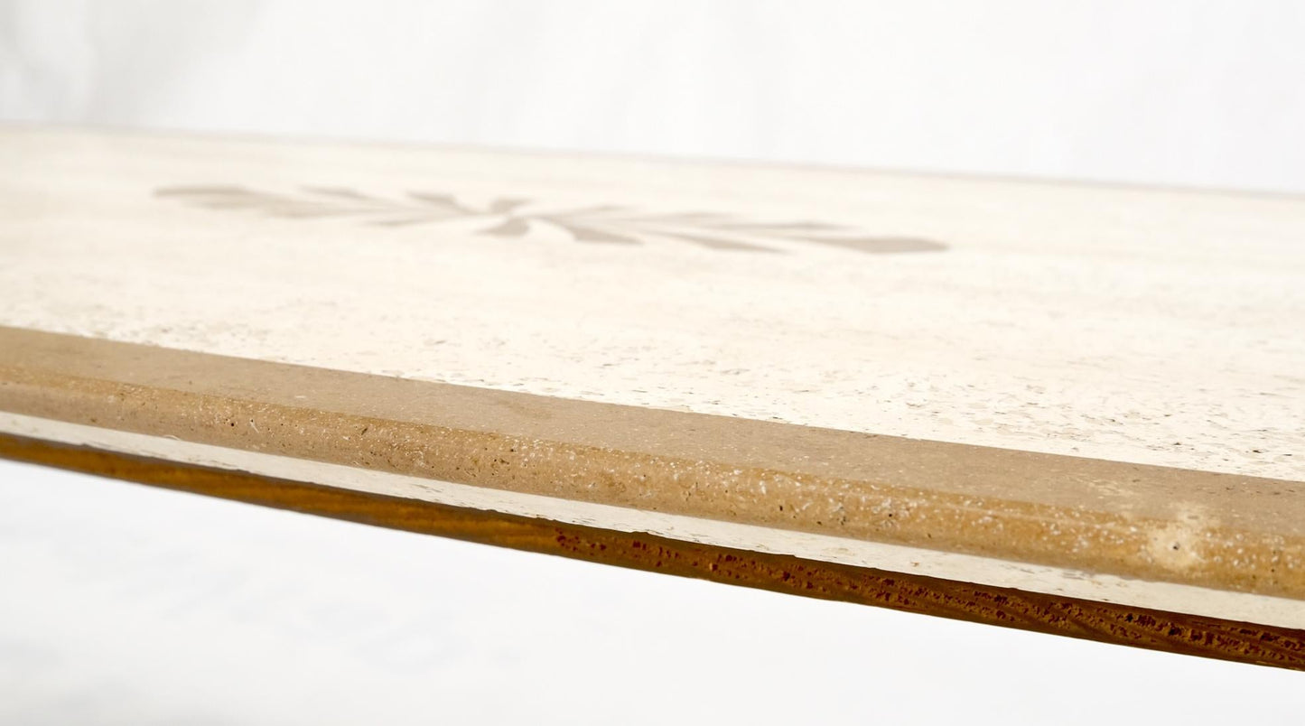 EstablishedLines Mid Century Modern Long Oval Inlaid Travertine Brass Base Coffee Table MINT!